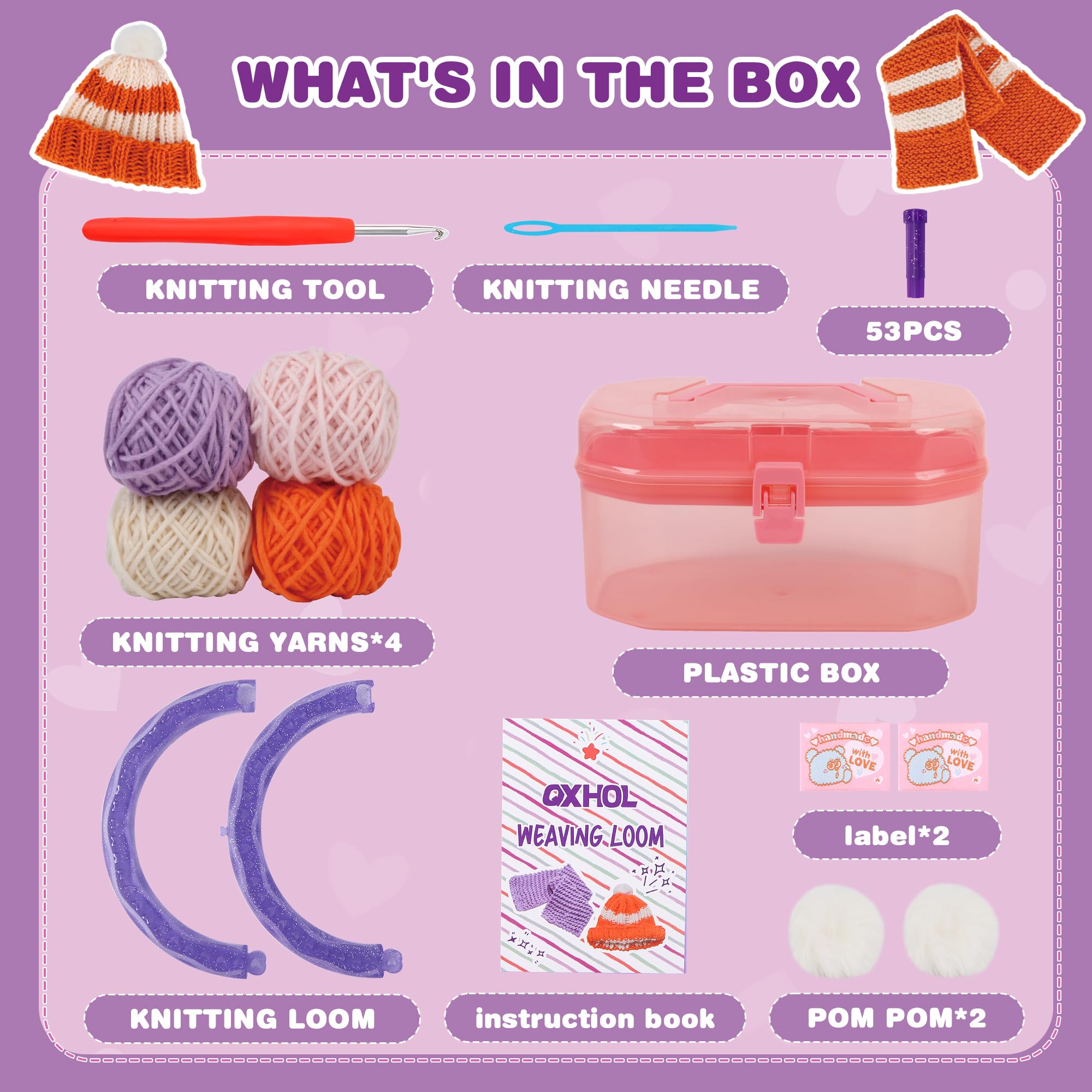 QXHOL Knit Hat Scarf Knitting Loom Kit - DIY Craft Kit for Beginners,Create Custom Hats & Scarves Ideas Christmas Birthday Gifts for Girls & Boys,Toys for Age Kids 6 7 8 9 10 11 12