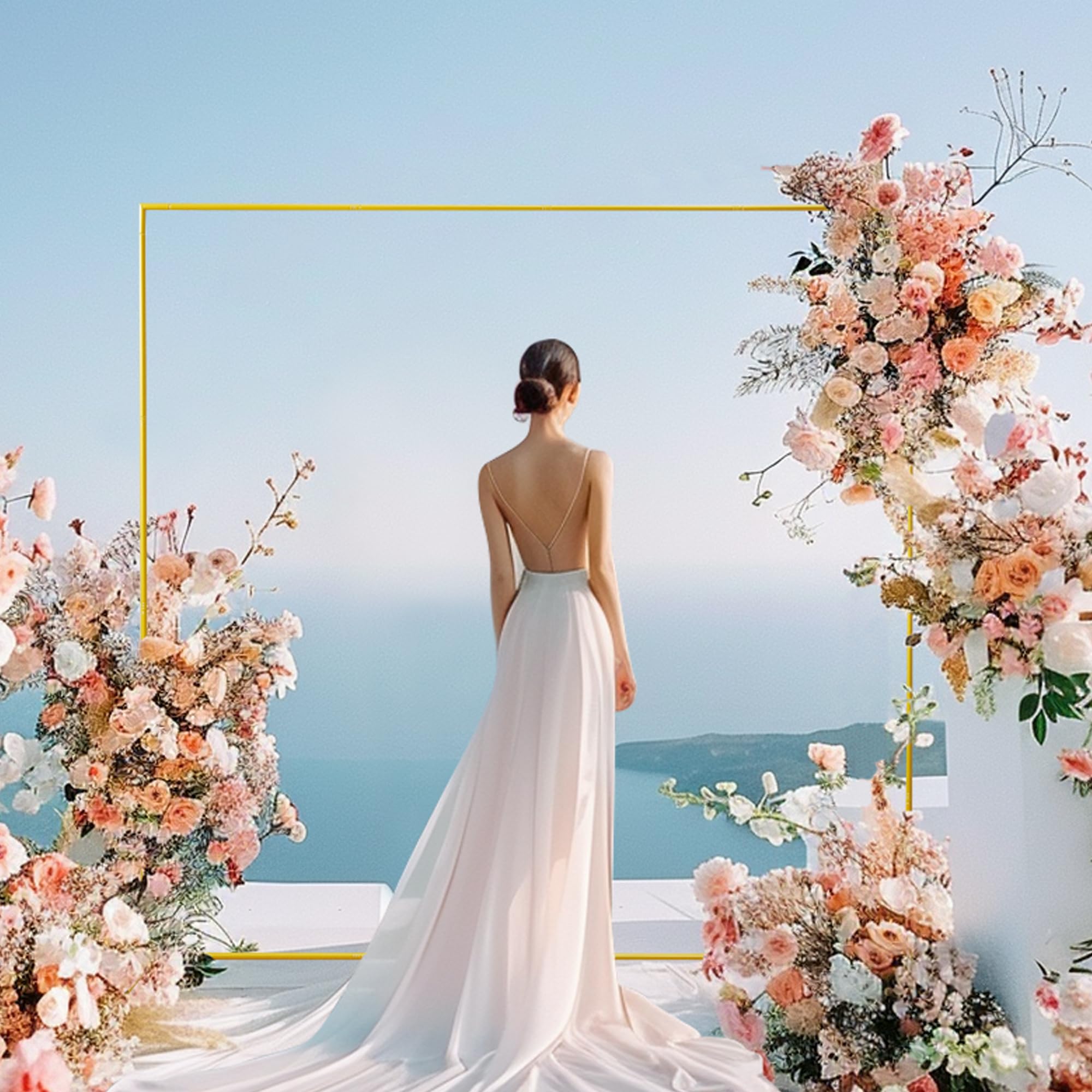 Xizlapu 6.6FTx6.6FT Wedding Arch Backdrop Stand Square Gold Metal Balloon Arch Frame for Ceremony Anniversary Garden Arbor Outdoor Baby Shower Photo Booth Photo Booth Background