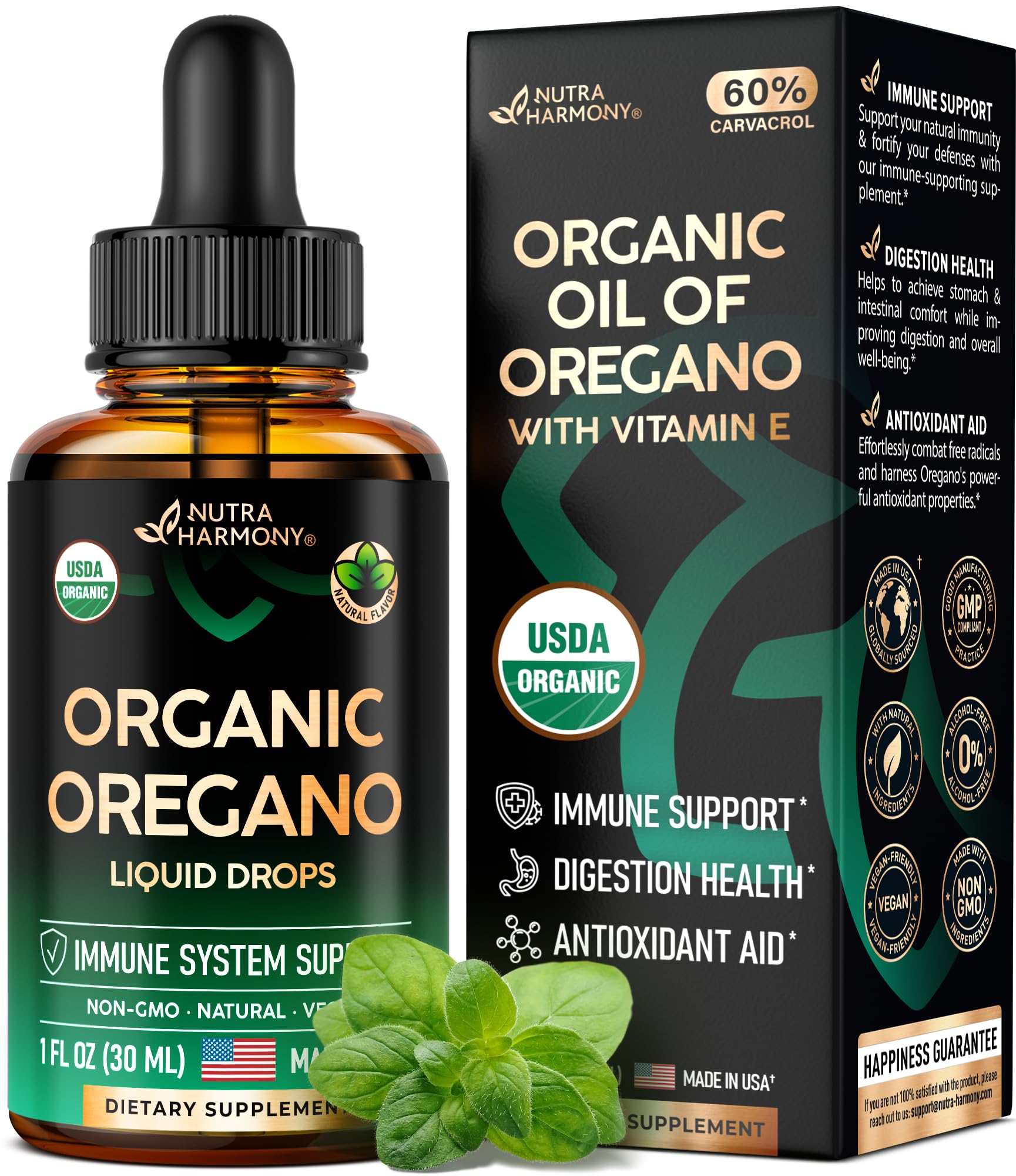 USDA Organic Oil of Oregano - Liquid Drops with Vitamin E - Made in USA - Supplement for Immune Support, Digestion Health & Antioxidant - Non-GMO, Natural, Vegan - As Pills, Capsules, Softgels 1 fl oz