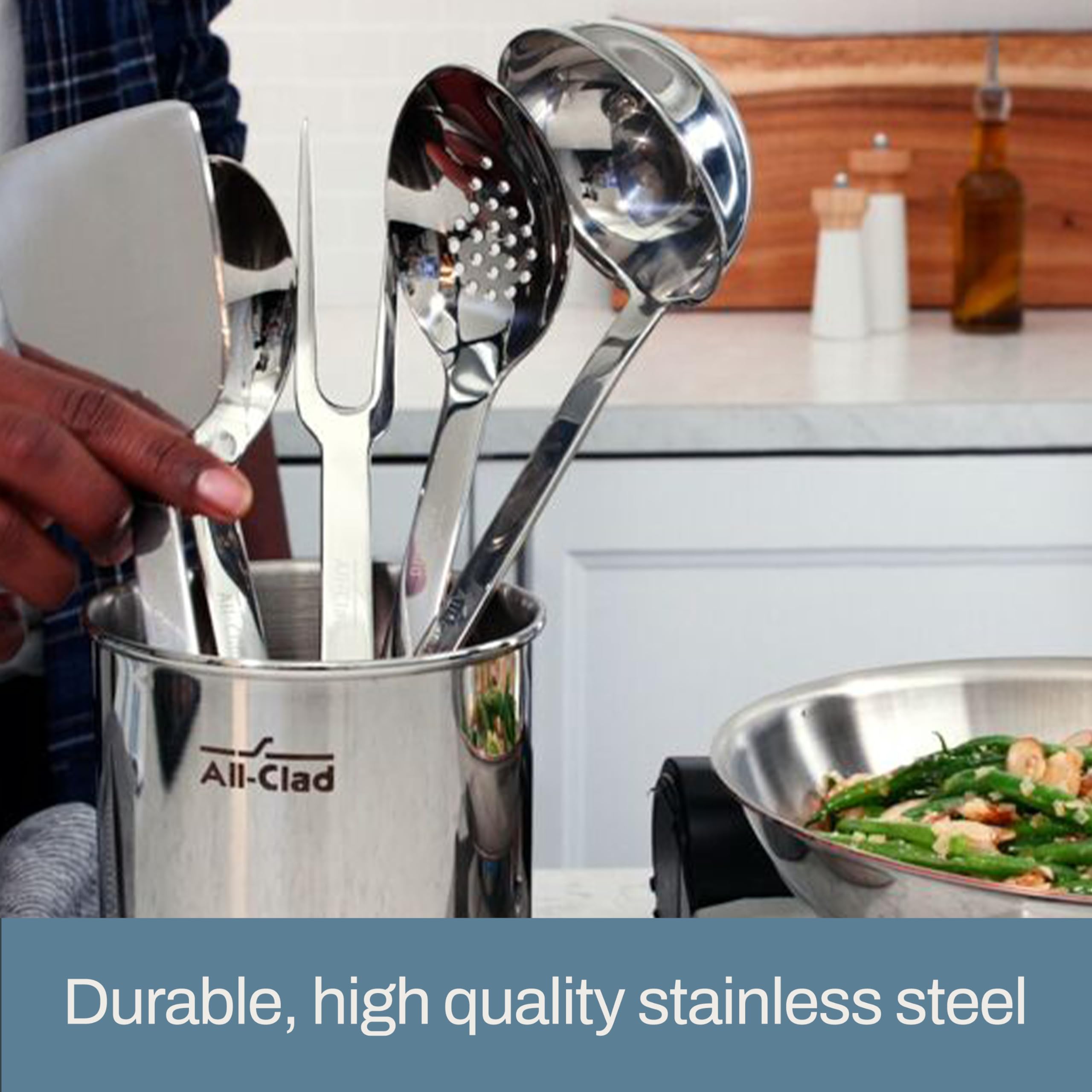 All-Clad Professional Stainless Steel Kitchen Gadgets and Caddy 5 Piece Kitchen Tools, Kitchen Hacks Silver