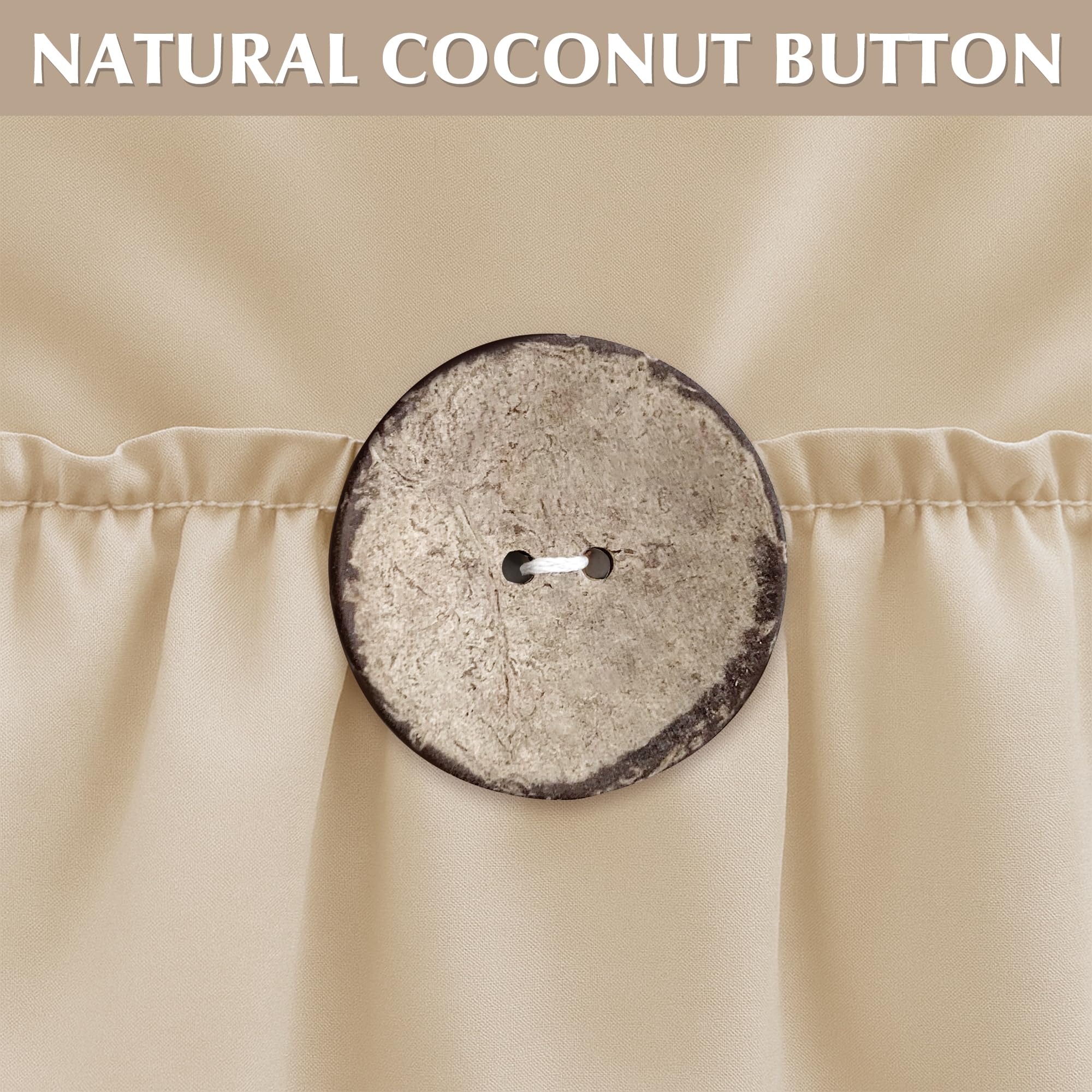 Seasonwood Farmhouse Curtains for Living Room 84 inch Curtains 2 Panels Ruffle Boho Curtain with Button Rustic Rod Pocket Drapes for Room Decor, Beige