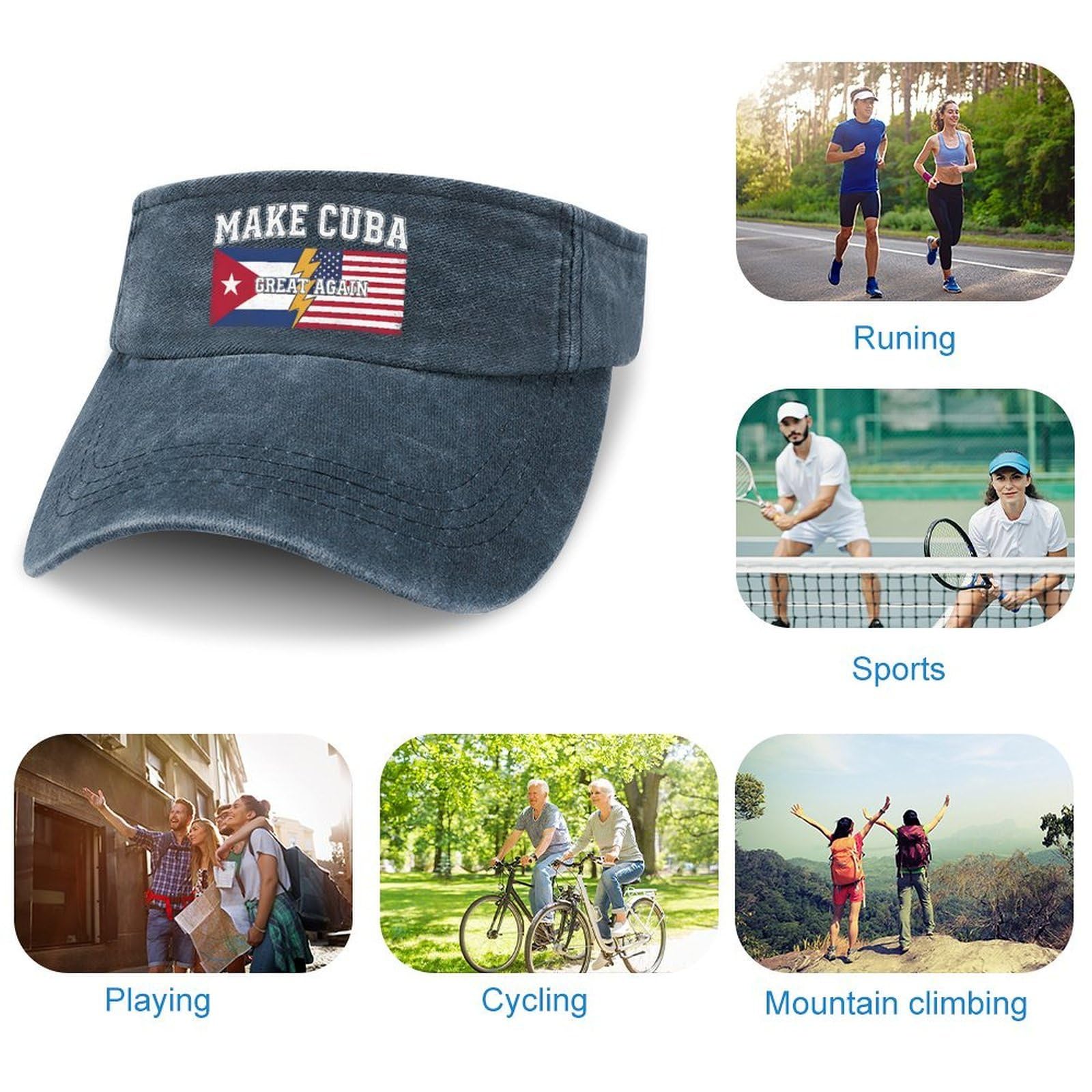 Make Cuba Great Again Trendy Beach Baseball Cap for Women Cuban Flag Beach Baseball Hats Dark Navy Blue