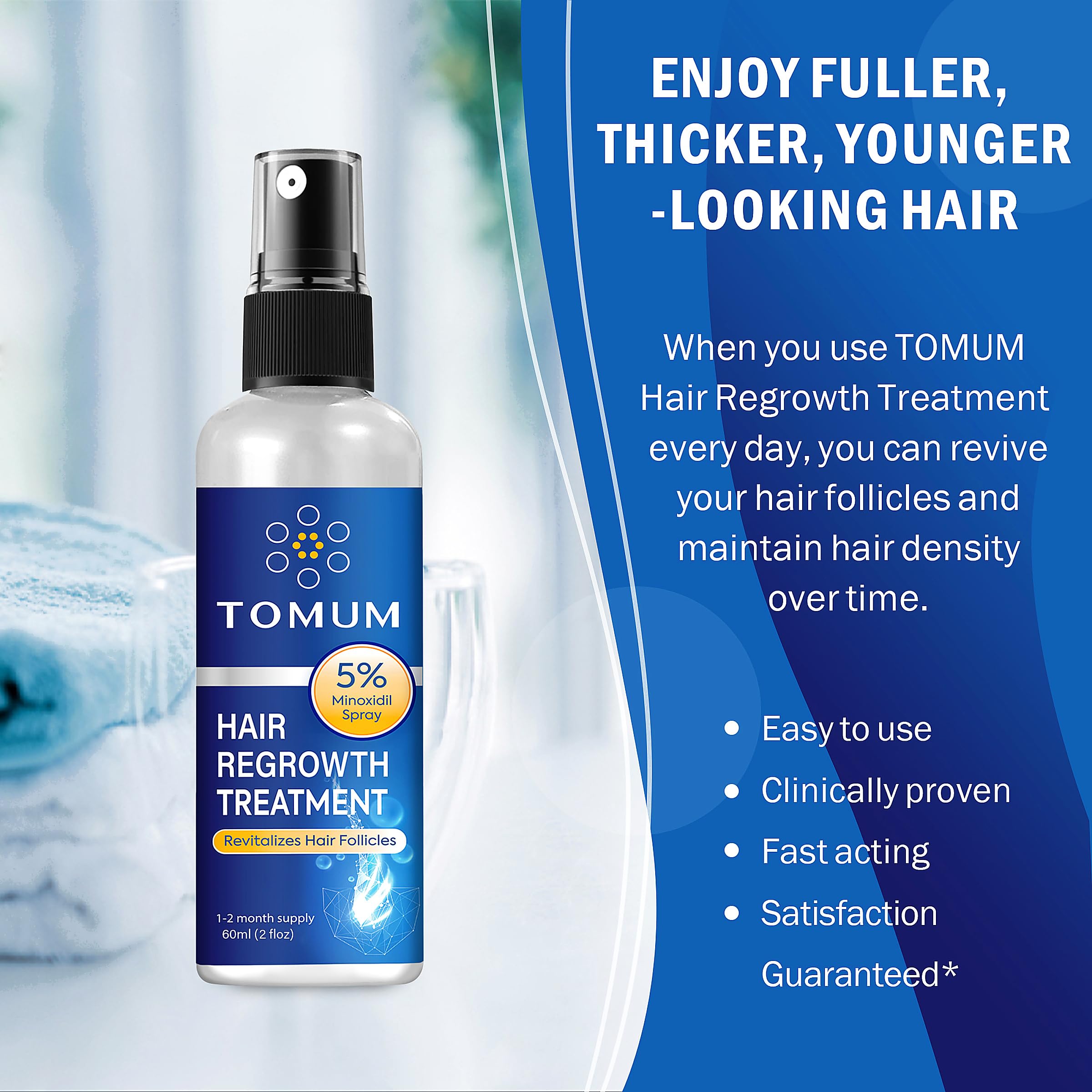 Minoxidil for Men and Women Hair Growth: 5% Minoxidil Topical Spray Hair Regrowth Treatment Stop Hair Thinning and Hair Loss For Stronger Thicker Longer Hair 60ml 2 Pack