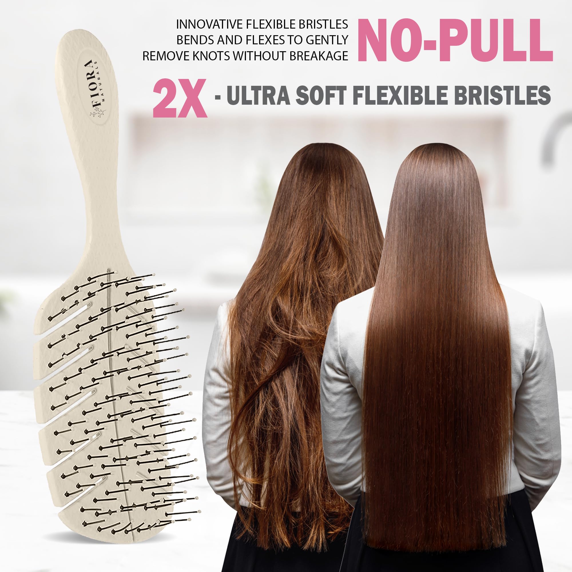 Detangler Brush by Fiora Naturals - 100% Bio-Friendly Detangling brush w/Ultra-Soft Bristles - Glide Through Tangles with Ease - For Curly, Straight, Black Natural, Women, Men, Kids - Dry and Wet Hair