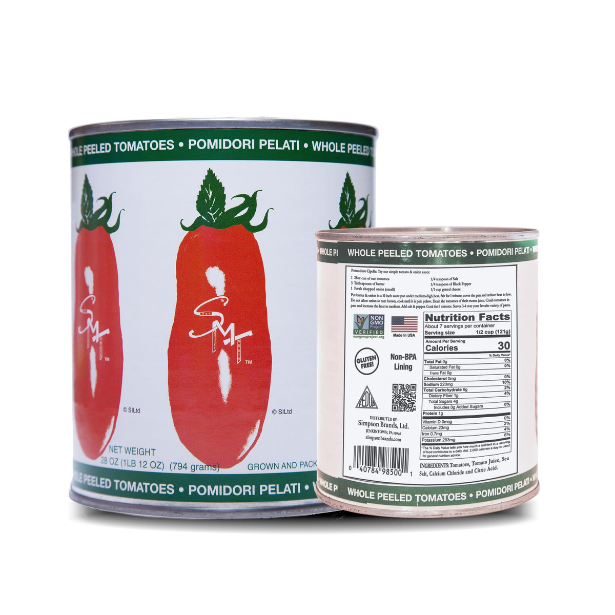 SMT San Merican Tomato Whole Peeled Tomatoes, 28oz (Pack of 6) - Grown in United States
