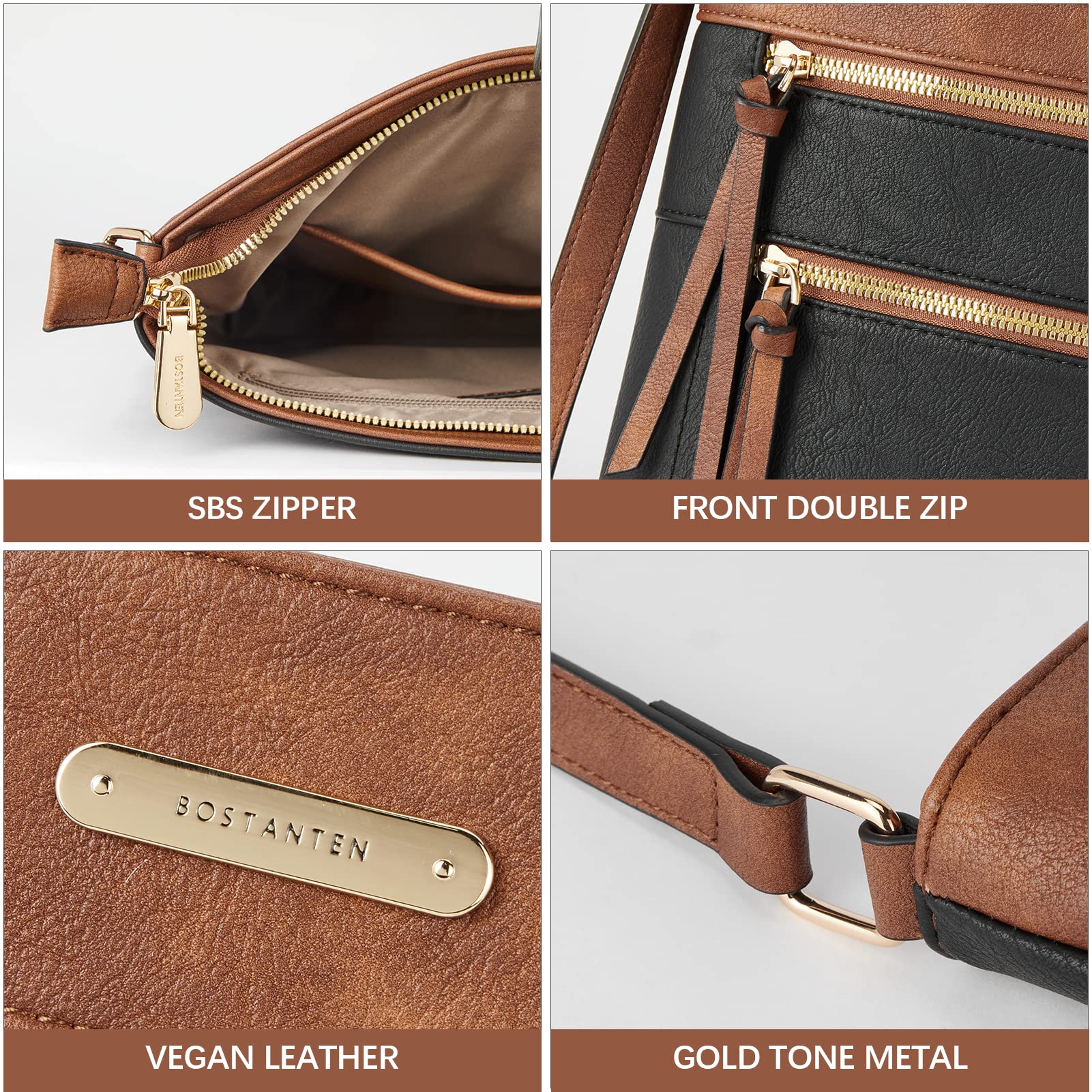 BOSTANTEN Crossbody Bags Purses for Women Trendy Soft Leather Shoulder Handbags with Adjustable Strap Zipper Pocket