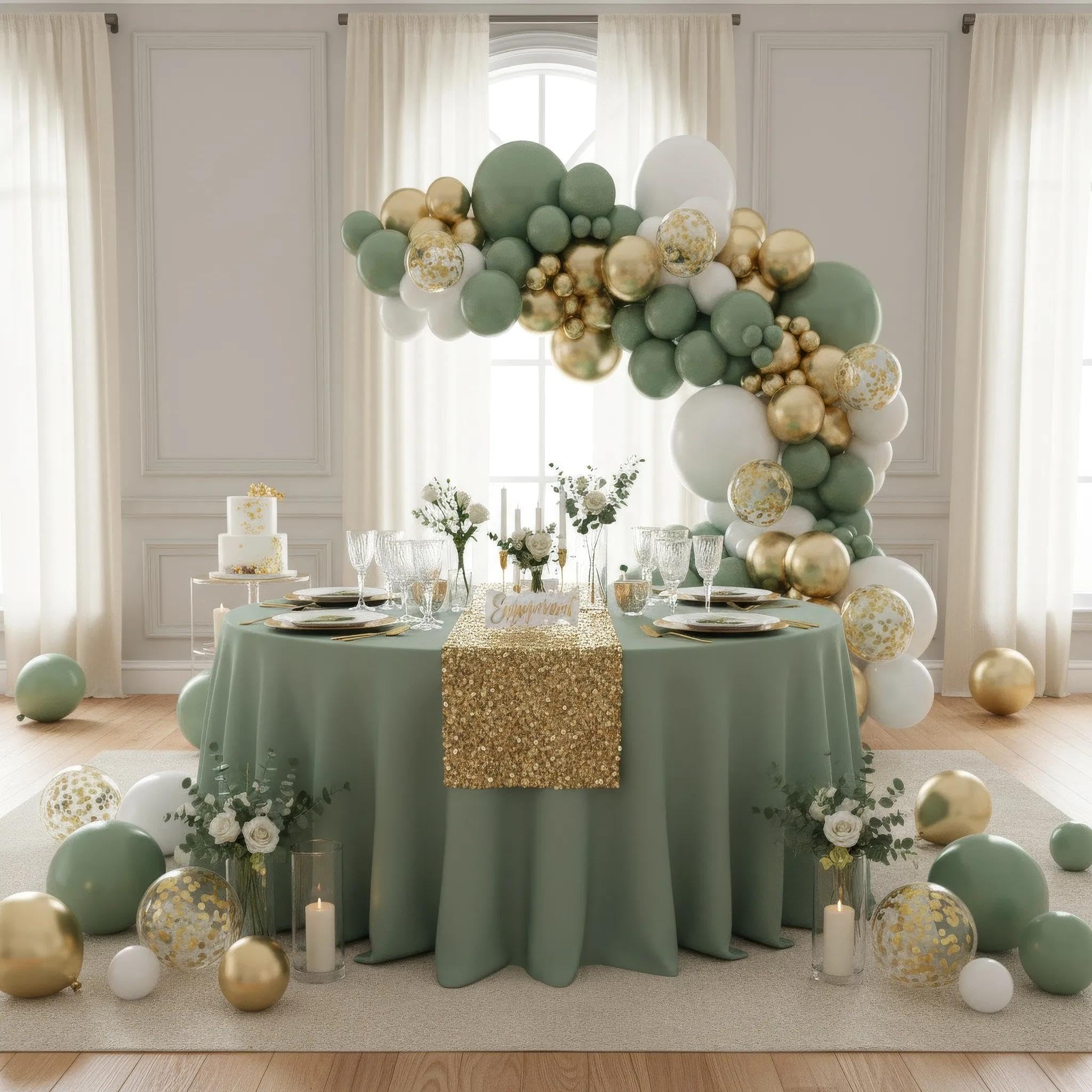 Balloon Garland Arch Kit – 146 Pcs Sage Green, White, Metallic Gold & Confetti Balloons for Baby Shower, Birthday, Gender Reveal, Wedding Party – DIY Kit by Vellax™
