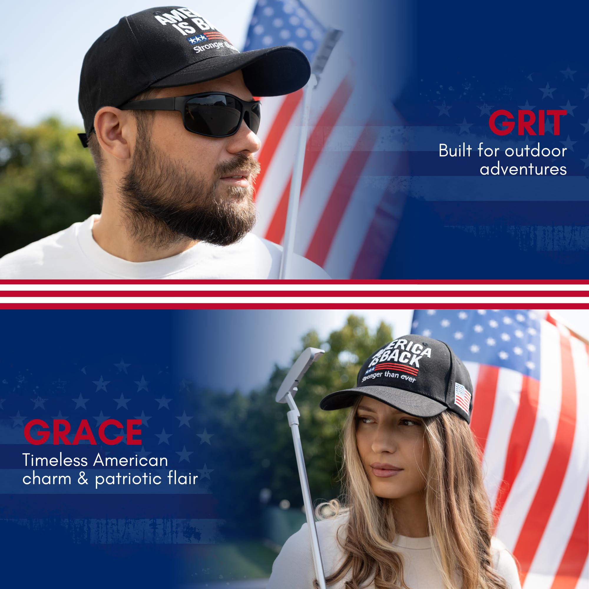 Zadin American Flag Hat for Men Women, USA Hats Baseball Cap, Patriotic Caps Outfit Accessories, Trucker Apparel Black