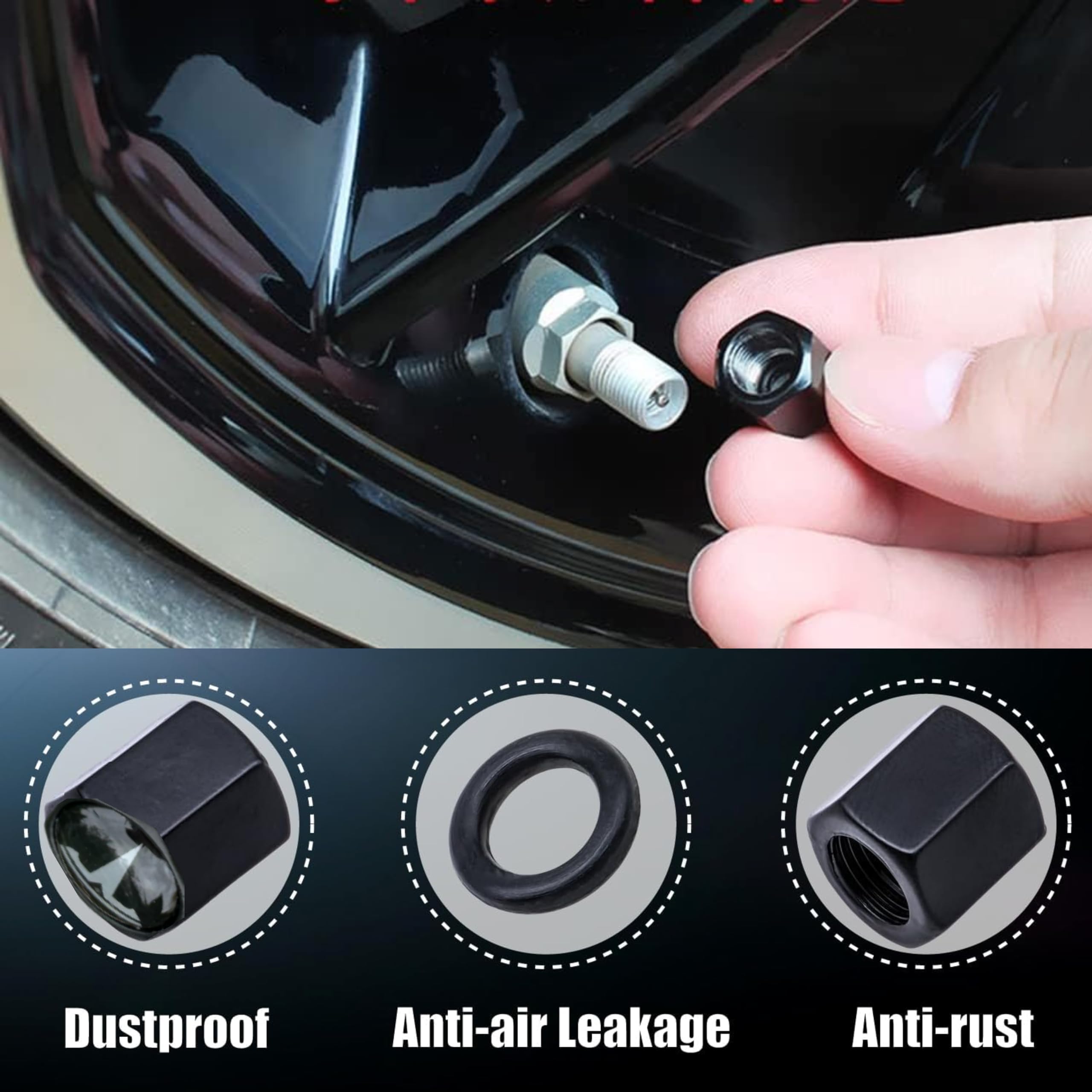 TACTILIAN Red Tire Valve Stem Caps for Tesla Model 3, S, X, Y | Leakproof Aluminum Tire Valve Caps with Rubber O-Rings Compatible with Tesla Car Accessories | Tire Valve Stem Covers Tire Caps 4 Pack