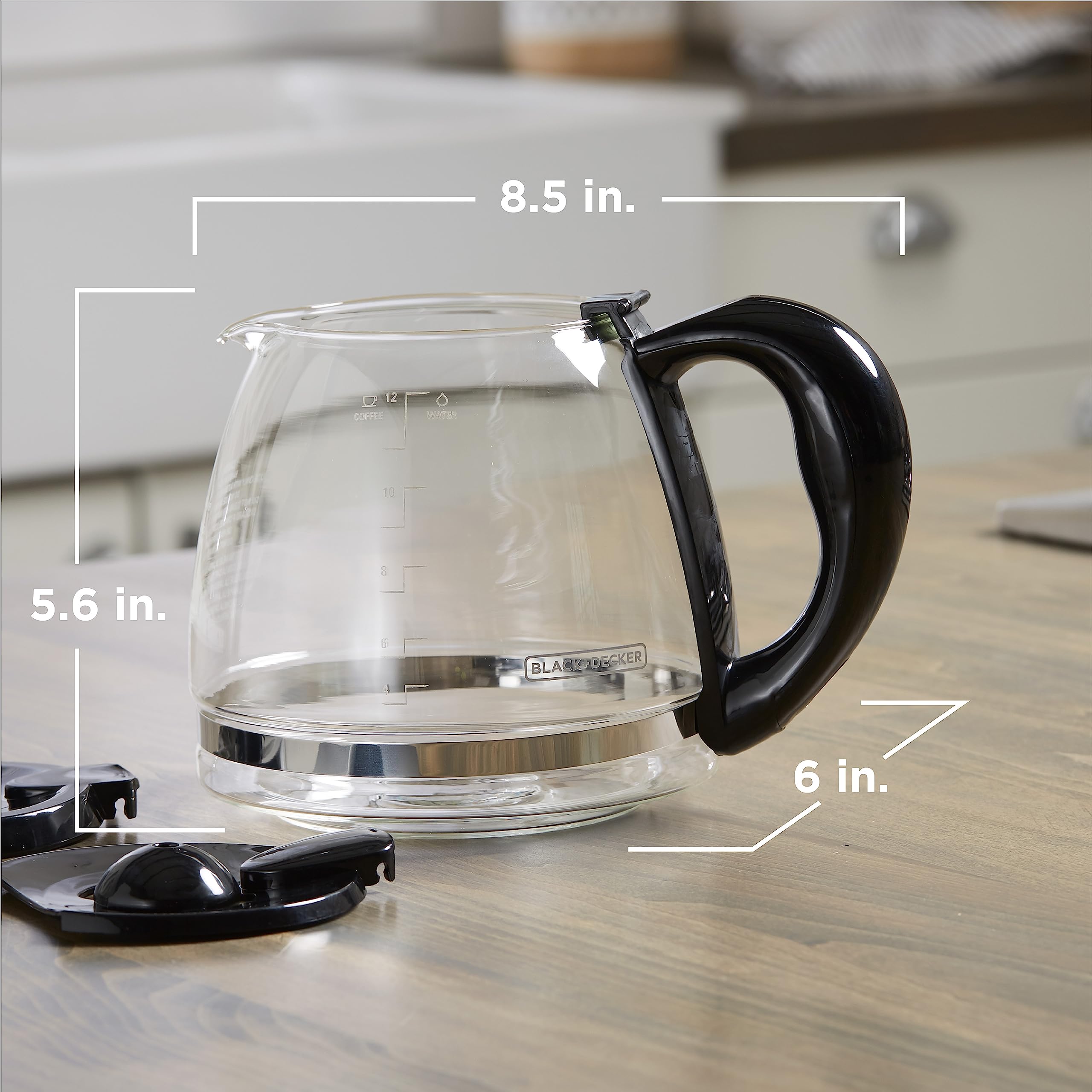 BLACK+DECKER 12-Cup Replacement Carafe, GC3100B, Duralife Glass, Dishwasher-Safe, 2 Extra Lids