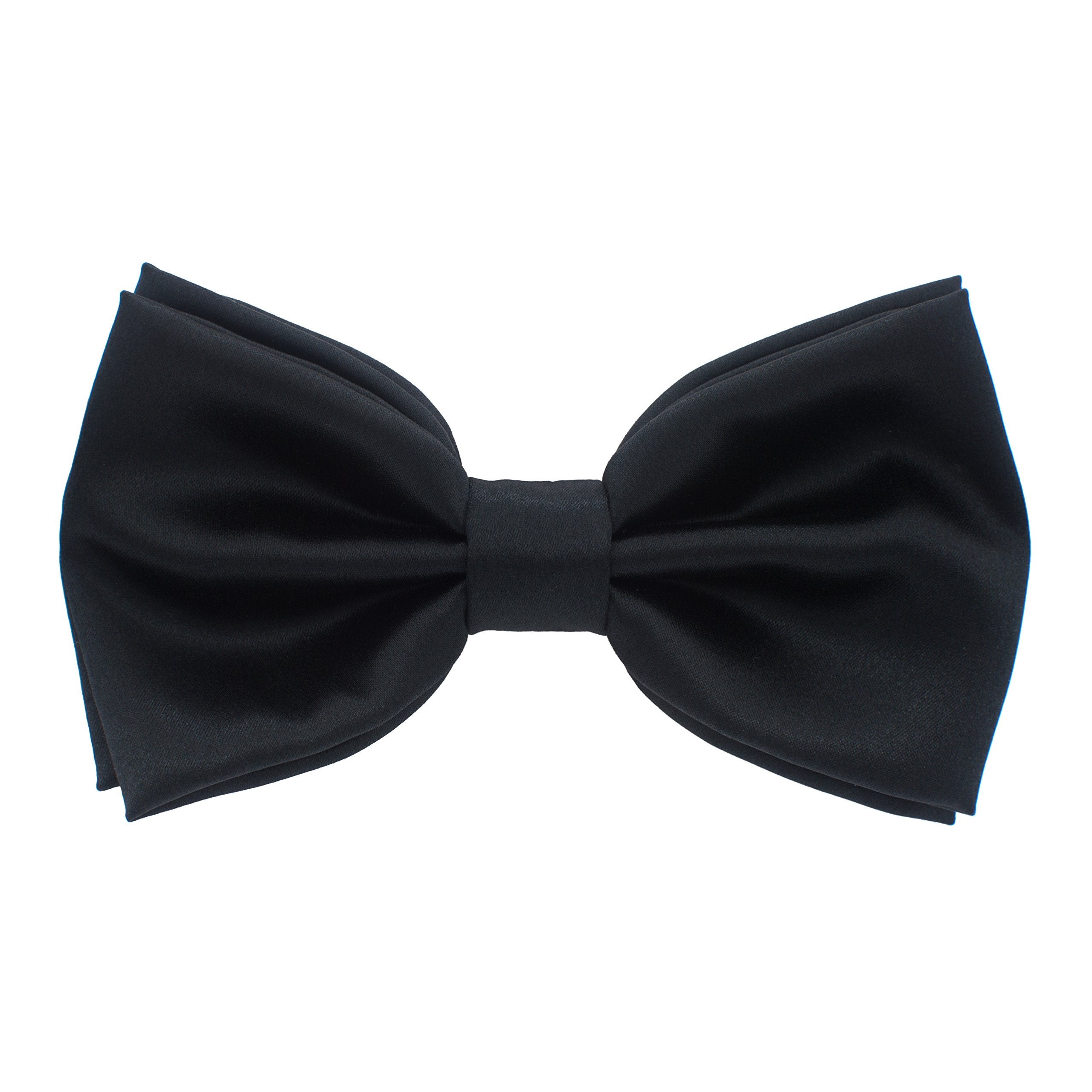 Bow Tie House Real Silk Classic Pre-Tied Bow Tie Formal Solid Tuxedo (Large, Black)