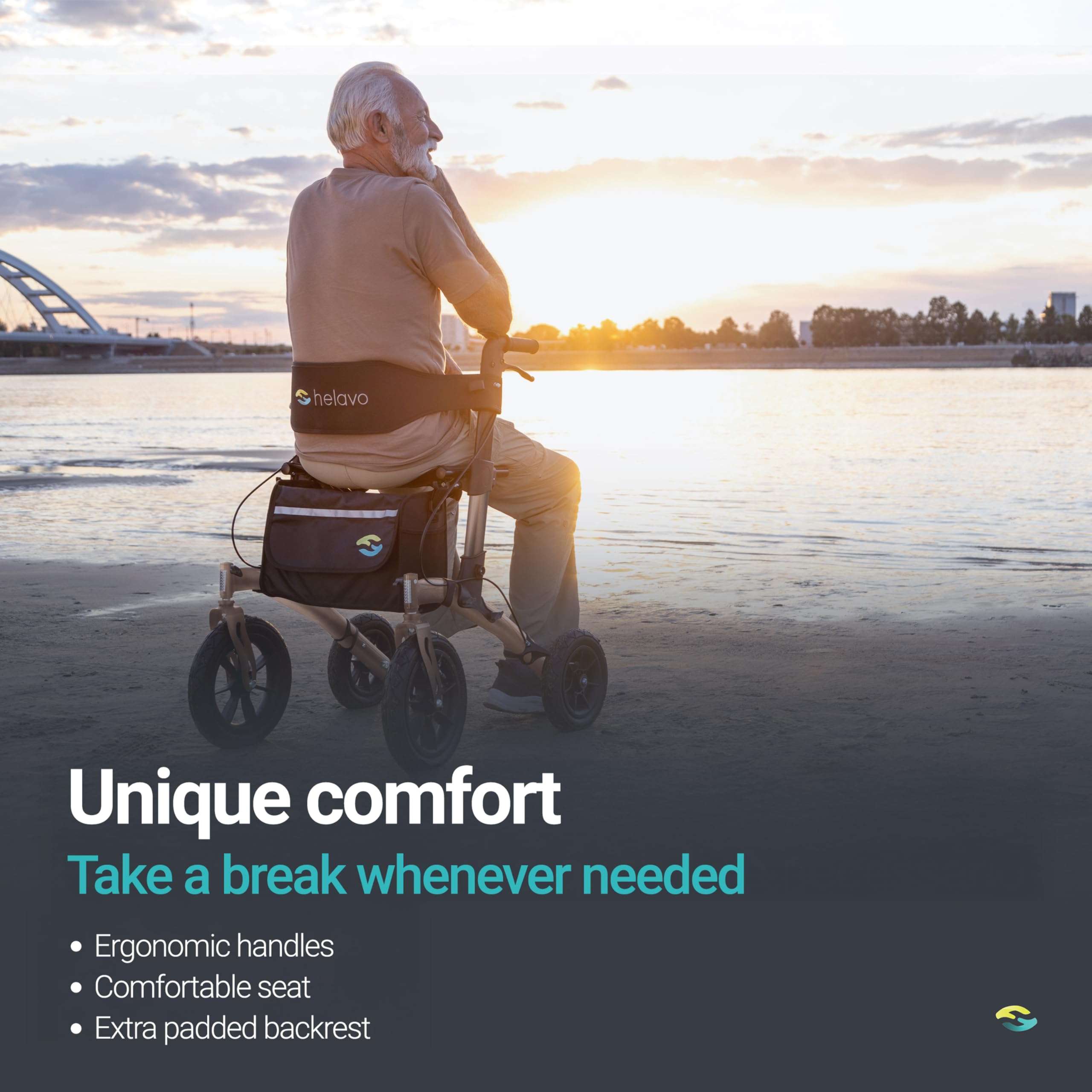 Helavo All Terrain Walker Rollator with 12” Pneumatic Tires – Foldable Outdoor Walkers for Seniors with Seat, Lightweight & Adjustable Height, Shock-Absorbing for Comfort on Any Surface