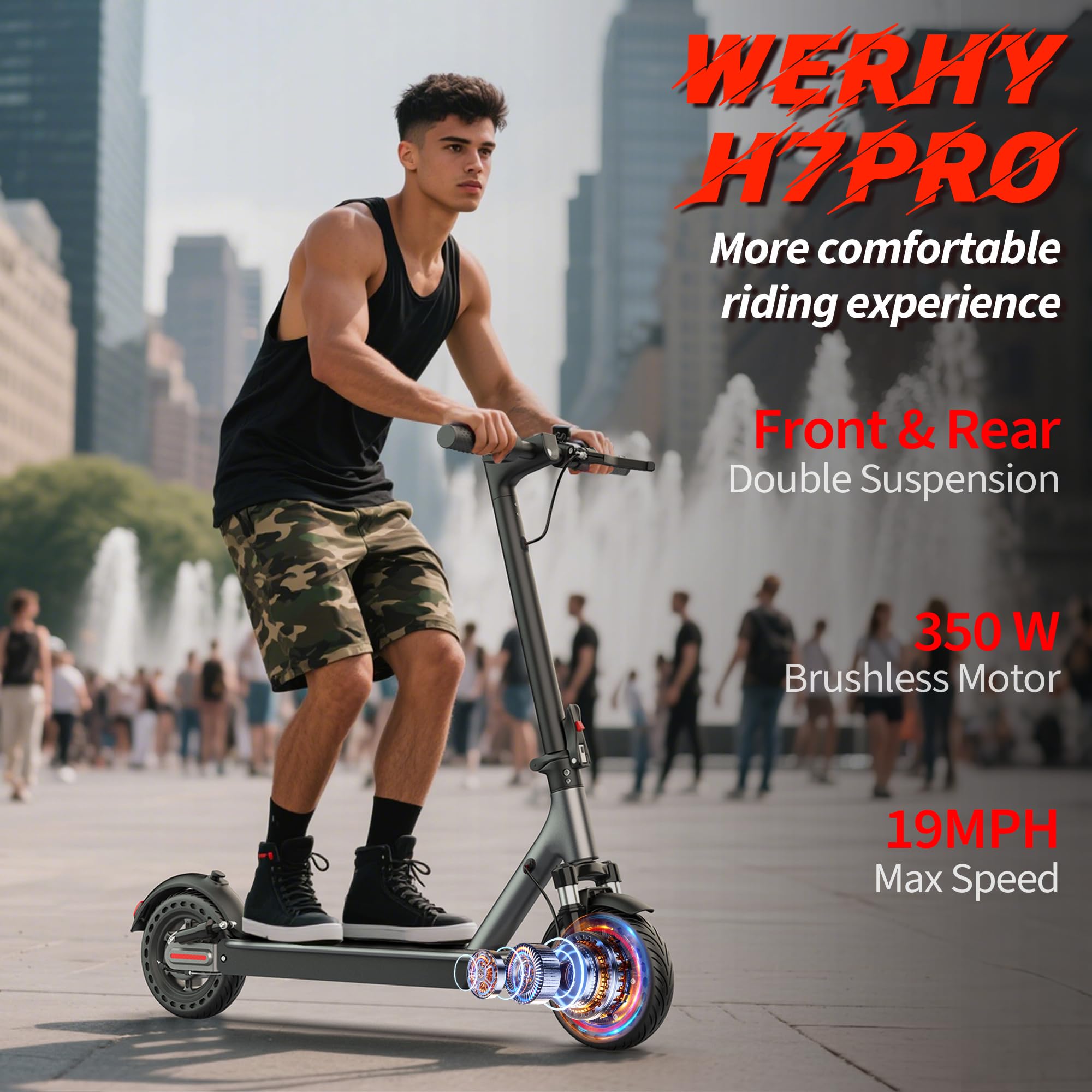 WERHY 10''/8.5'' Electric Scooter with Dual Suspension, 500/350W Powerful Motor, 22/19MPH Top Speed, 25/22/16 Miles Long Range, Folding E Scooter with Dual Braking for Teens and Adults