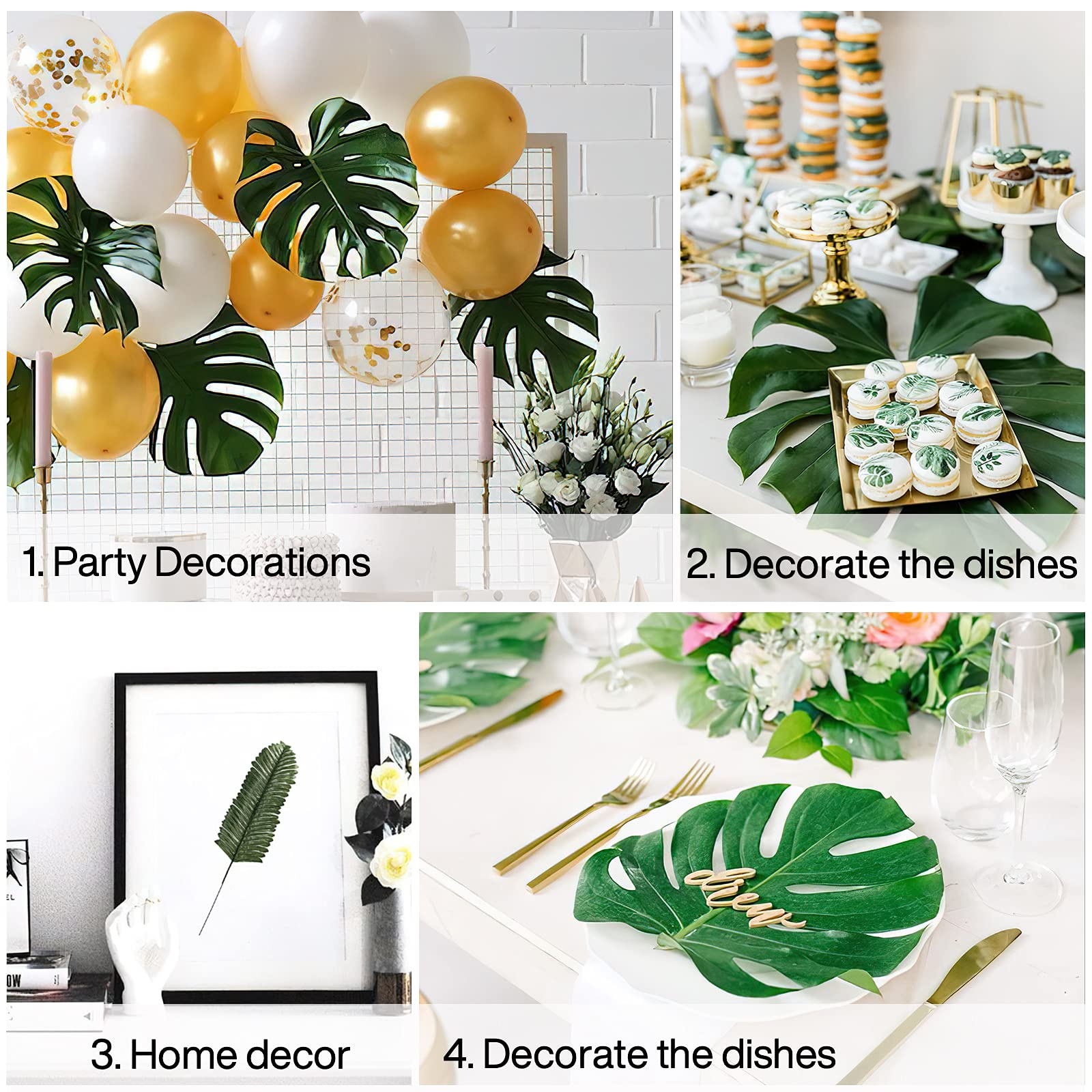 PartyWoo Palm Leaves, 34 pcs Fake Artificiall Palm Leaves, Summer Tropical Fiesta Party Decorations, Flamingo Hawaiian Party Supplies