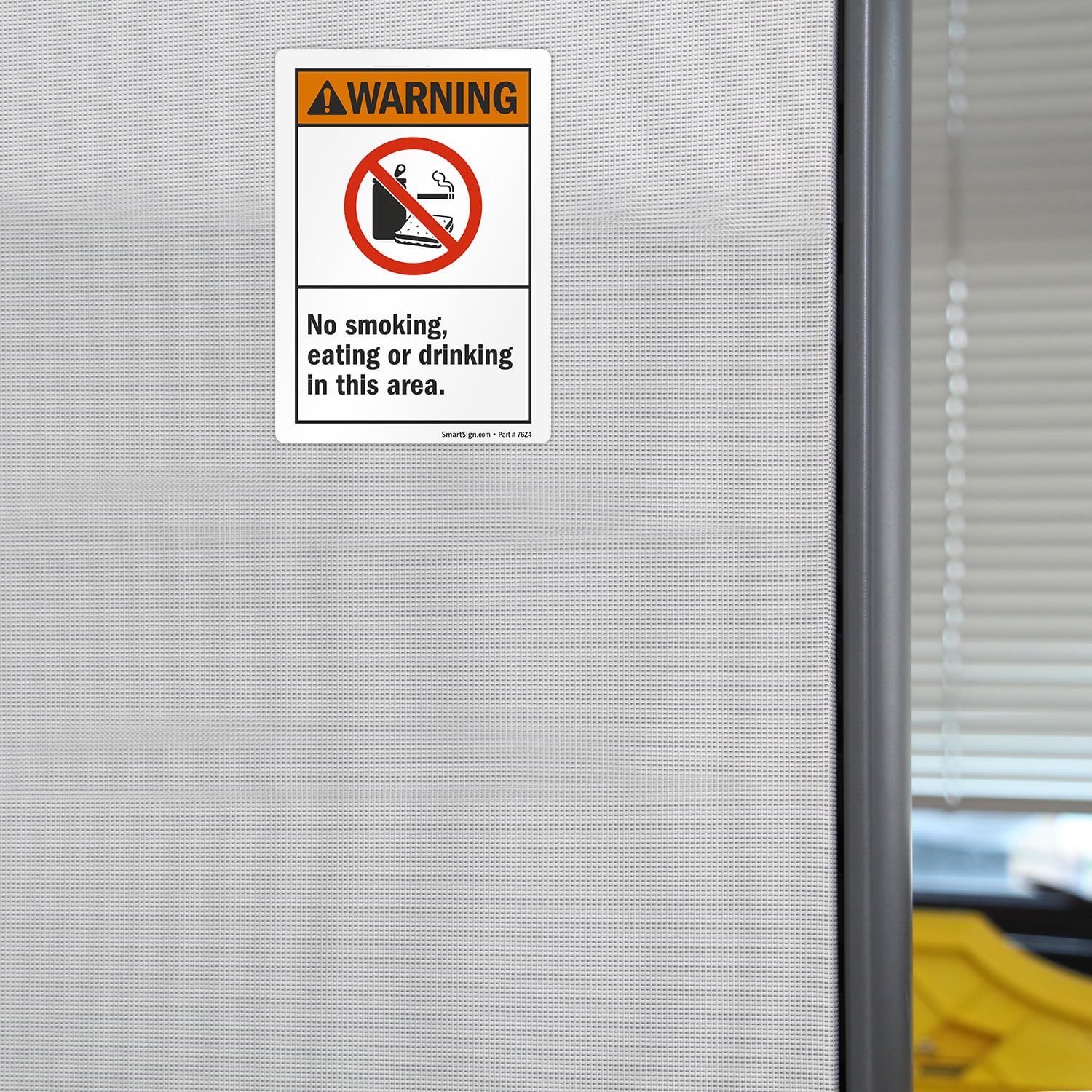 SmartSign - U9-1638-ND "Warning - No Smoking, Eating or Drinking In This Area" Label | 3.5" x 5" Laminated Vinyl , Black/Orange on White