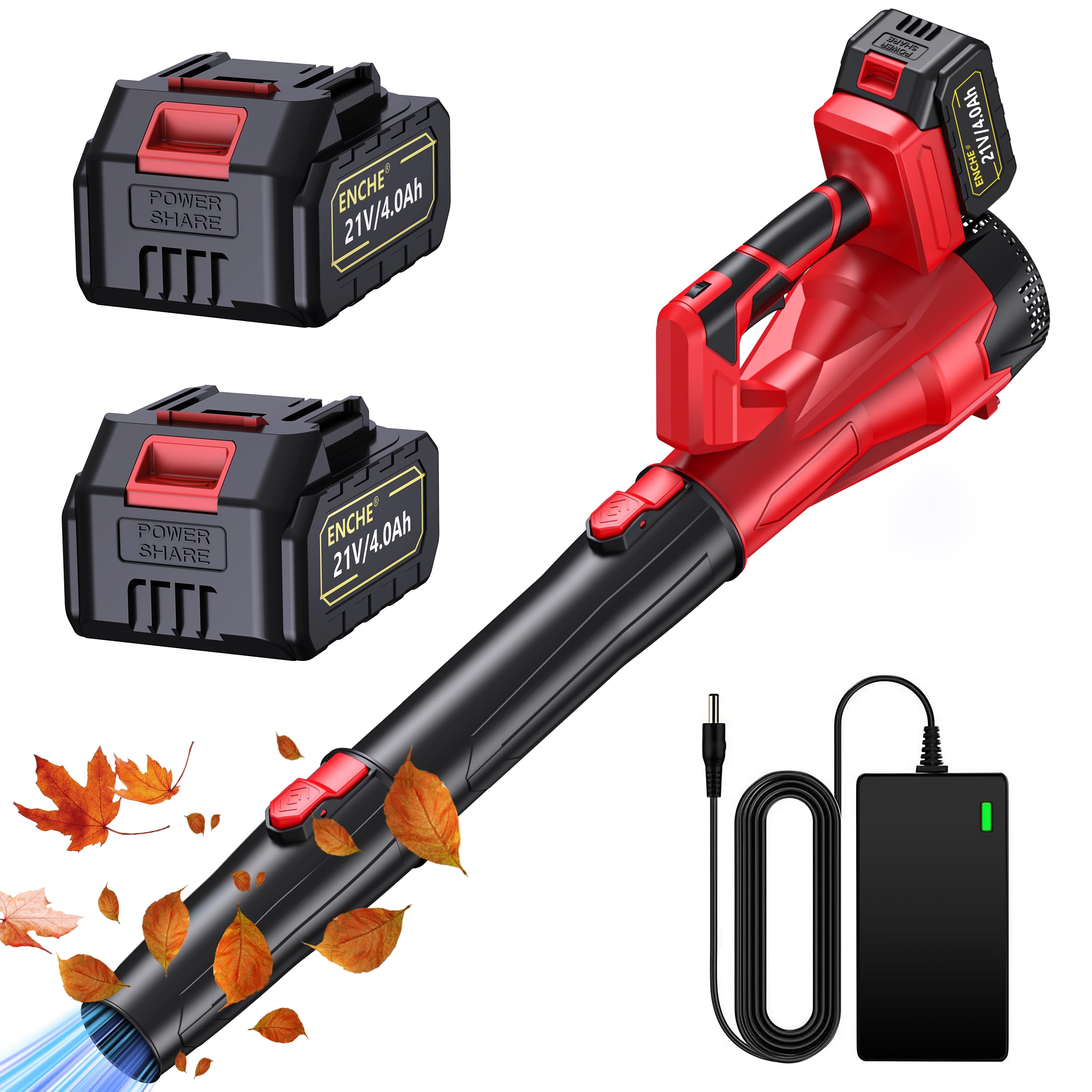 Leaf Blower Cordless - 21V Powerful Electric Leaf Blower with 2×4.0Ah Batteries and Charger, 6 Speed Modes, Lightweight Battery Powered Leaf Blowers for Yard Cleaning, Lawn Care, Blowing Leaves,Patio