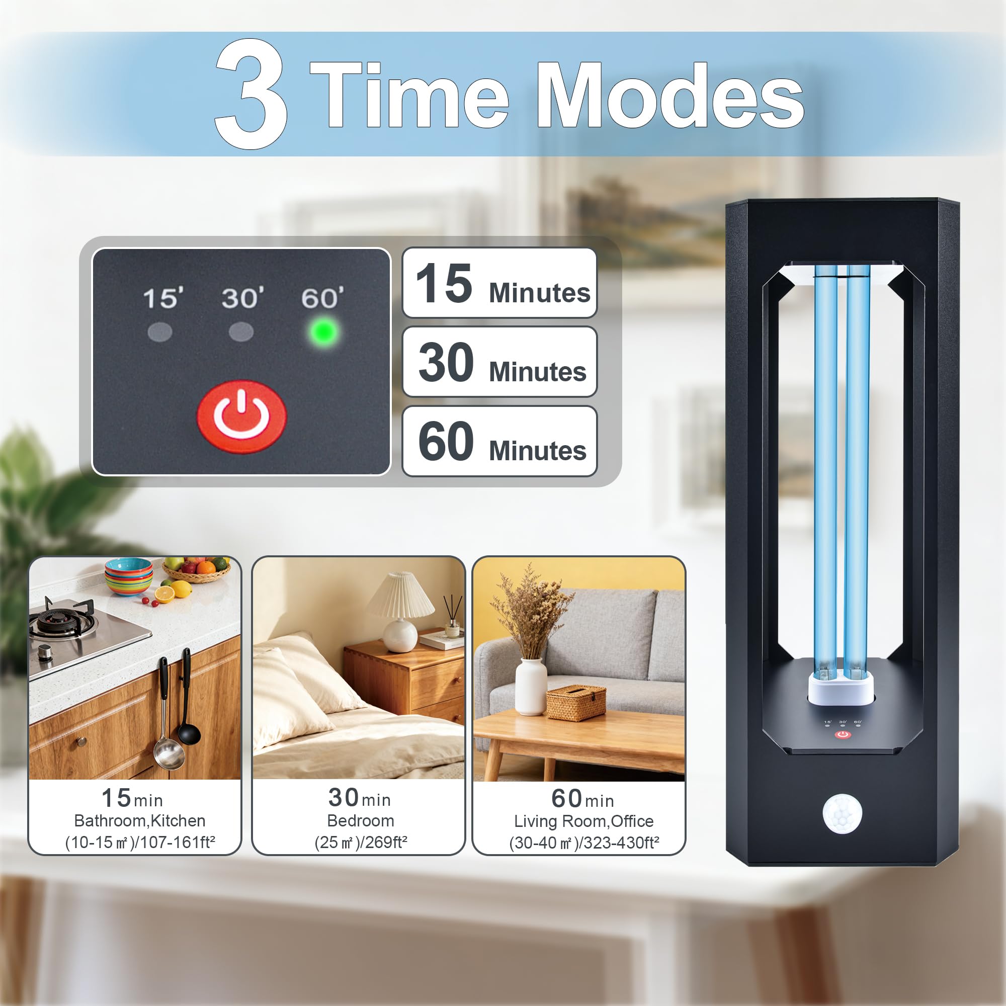 Simashts UV Light Sanitizer with Infrared Sensor and 3 Timers, 42W Excimer UVC lamp Light for Home Disinfection, Up to 300 Square FT for Germs, Virus, Mold and Dust Mites