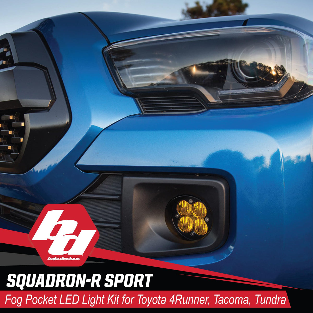 Baja Designs Squadron-R Sport LED Fog Light Kit for Toyota Tacoma 2012-24, Tundra 2014-24, 4Runner 2010-24, Set of 2 LED Lights (Wide Cornering Lens, Amber)