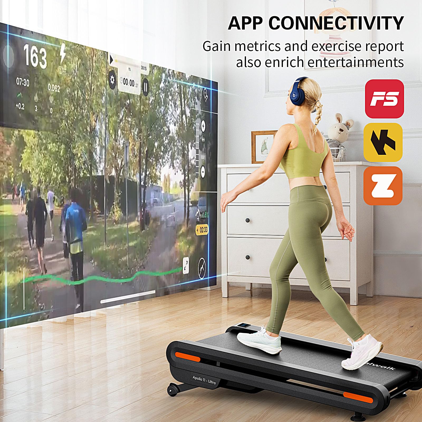Walking Pad Treadmill with Auto Incline, Vitalwalk Wide Full Deck, 400lbs/350lbs Capacity, Portable Under Desk Treadmills for Home Office, 3.0HP Brushless, Vertical Space-Saving, Ambient Light, APP