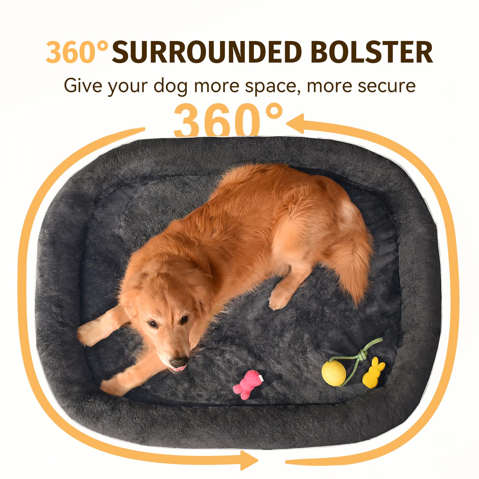 Orthopedic Waterproof Large Dog Bed: Washable Dog Bed with Bolsters - Removable Orthopedic Dog Bed for Medium L XL Large Sized Dog - Non-Slip Pet Bed