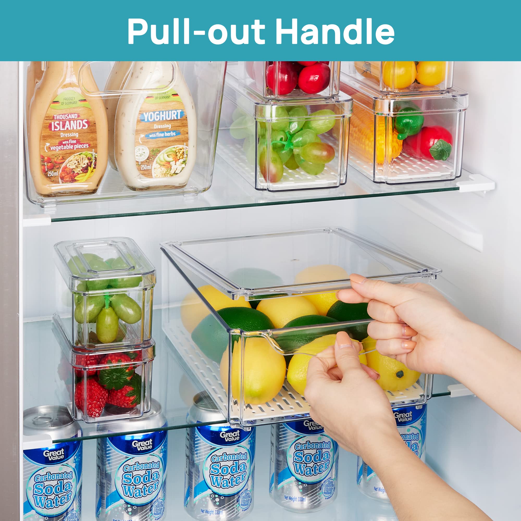 Vtopmart Set of 7 Fridge Organizer, Stackable Fruit Storage Containers for Fridge with lids, BPA-Free Refrigerator Organizer Bins with Drain Tray for Vegetables, Fruits, Food, Drinks