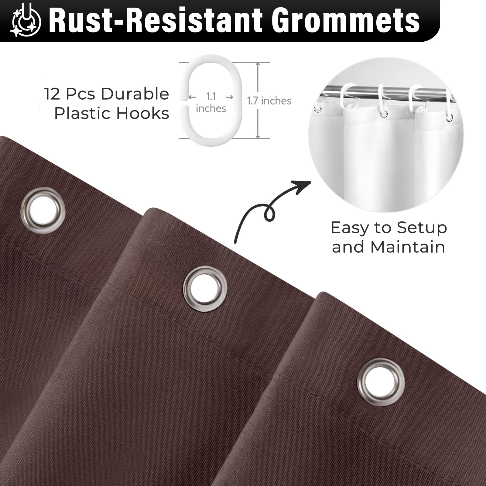 Seasonwood Brown Shower Curtains for Bathroom 72x72 Inch Dark Brown Ruffle Shower Curtain with Natural Buttons Farmhouse Style Microfiber Fabric Shower Curtains