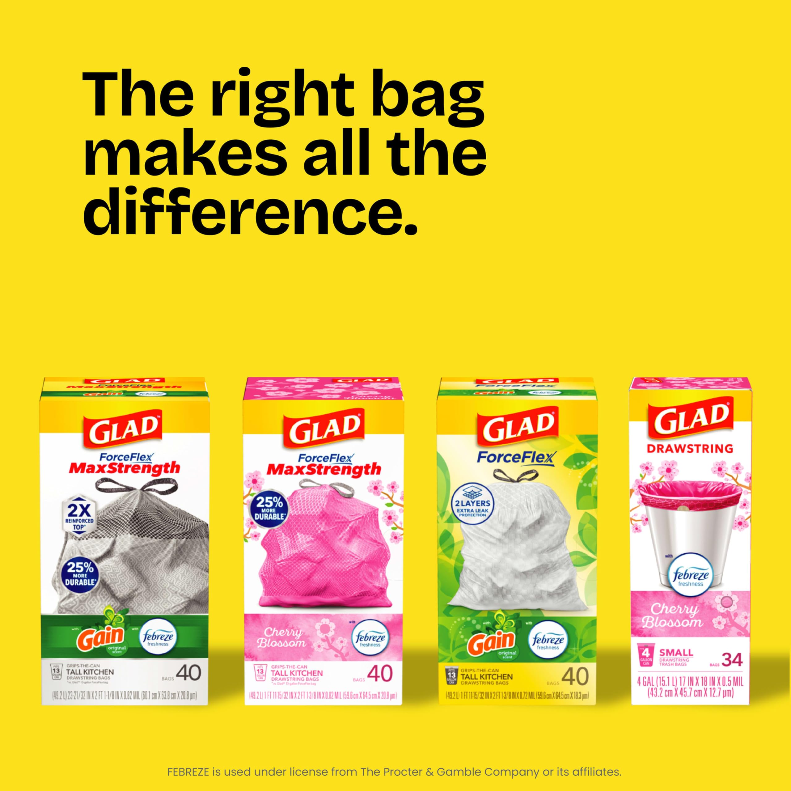 Glad ForceFlex Tall Kitchen Trash Bags, 13 Gallon, Fresh Clean, 80 Count (Package May Vary)