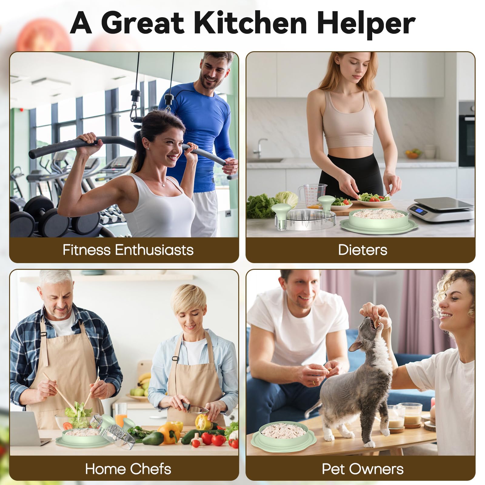 Ukeetap 10" Pro Chicken Shredder Tool Twist Large for Kitchen, BPA-Free Food-Safe Meat Grinder, Visible Chicken Breast Meat Shredder with Strong Anti-Slip Bottom & Ergonomic Handle, Green