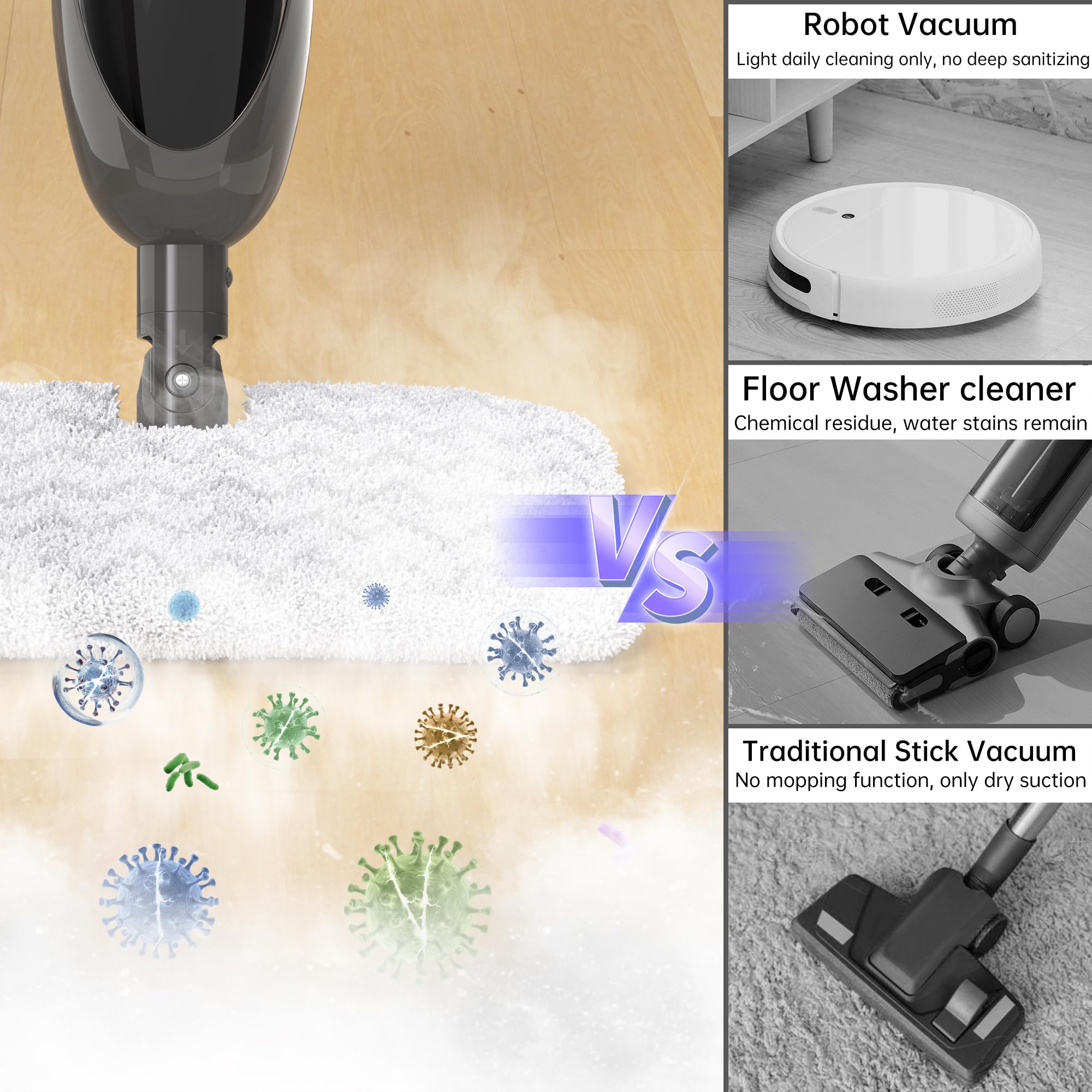 Steam Mop, 12-in-1 Detachable Handheld Steam Cleaner, 15s Fast Heat-Up Floor Steamer for Hardwood Floors, Tile, Carpet, Clothes, Windows & Furniture, Lightweight Design,Two-Sided Adjustable Mop Head