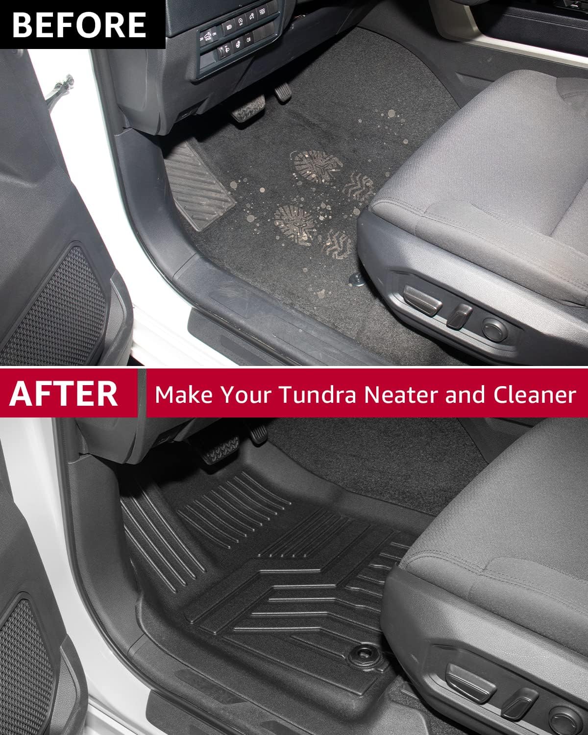 Floor Mats Compatible with Toyota Tundra 2022 2023 2024 2025 CrewMax Interior Accessories Front & 2nd Row Liner All-Weather Guard Seat Floor Protection