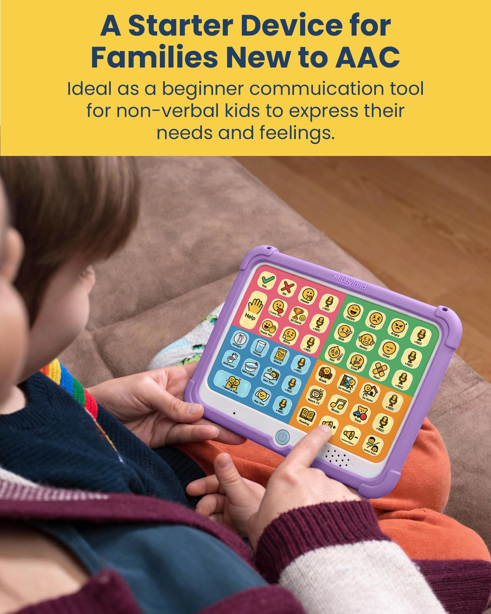 MibbyTalk AAC Device for Autism & Nonverbal Kids and Adults, Communication Tool for Home & School, 32 Preset Buttons, 11 Recording Buttons with Stickers, Silicone Case, Purple, Easter Basket Stuffers