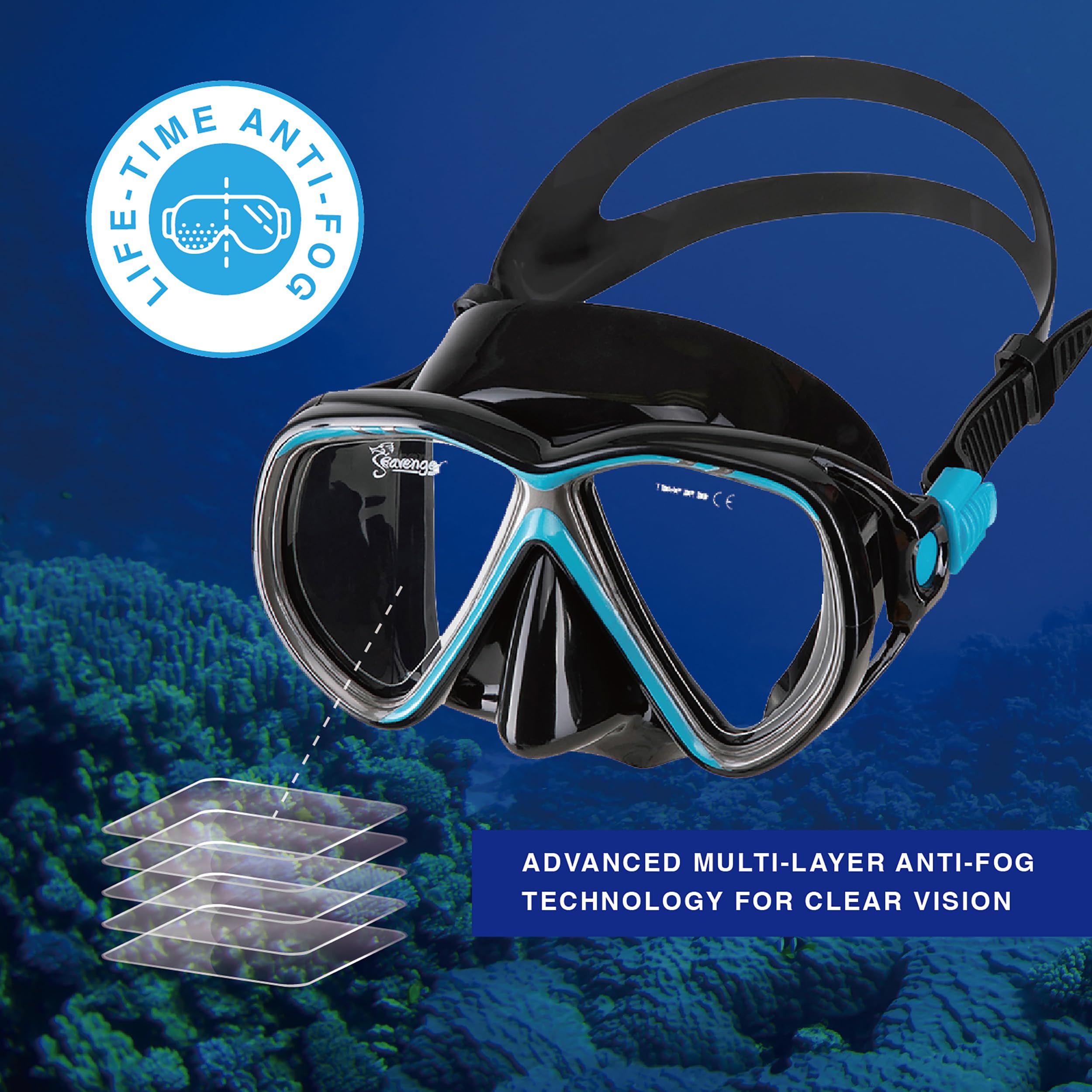 Seavenger Hanalei Anti-Fog 4-Piece Snorkeling Set (Mint Cream, Medium)