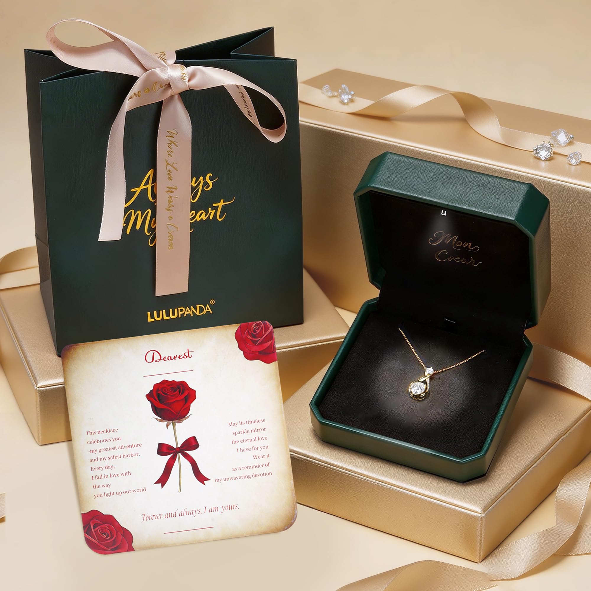 lulupanda Necklace Gift for Anniversary Birthday: 2ct Oval Infinity Pendant 14k Gold Necklace for Women - Anniversary Birthday Valentine Love for Wife/Girlfriend – Adjustable Hypoallergenic Daily Wear Jewelry with Gift Box