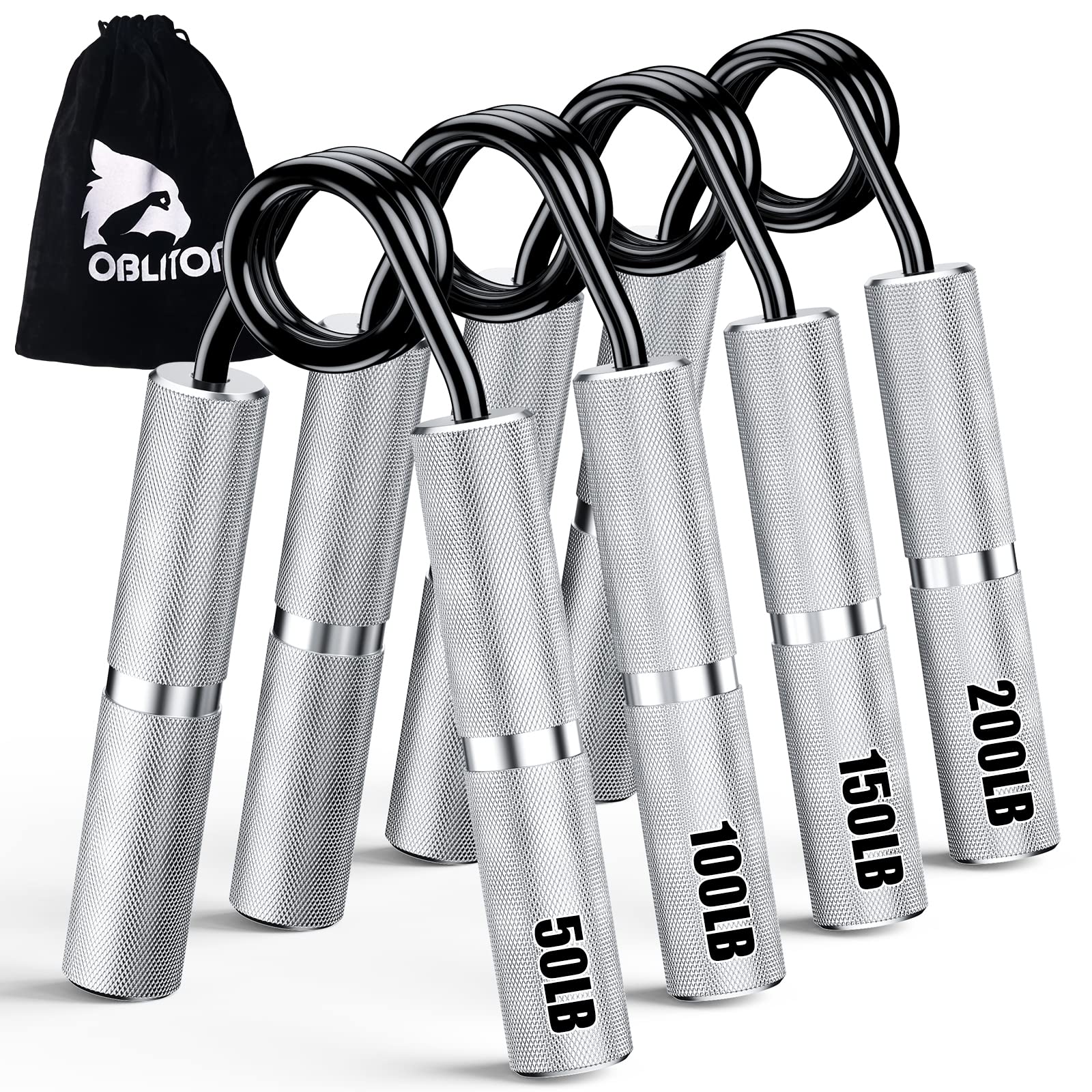 Oblitor Grip Strength Trainer 4 Pack,50LB-200LB Hand Exerciser Gripper Forearm Finger Strengthener Non-Slip Suitable for Hand Rehabilitation Finger Strength Training, Muscle Building, Home Gym