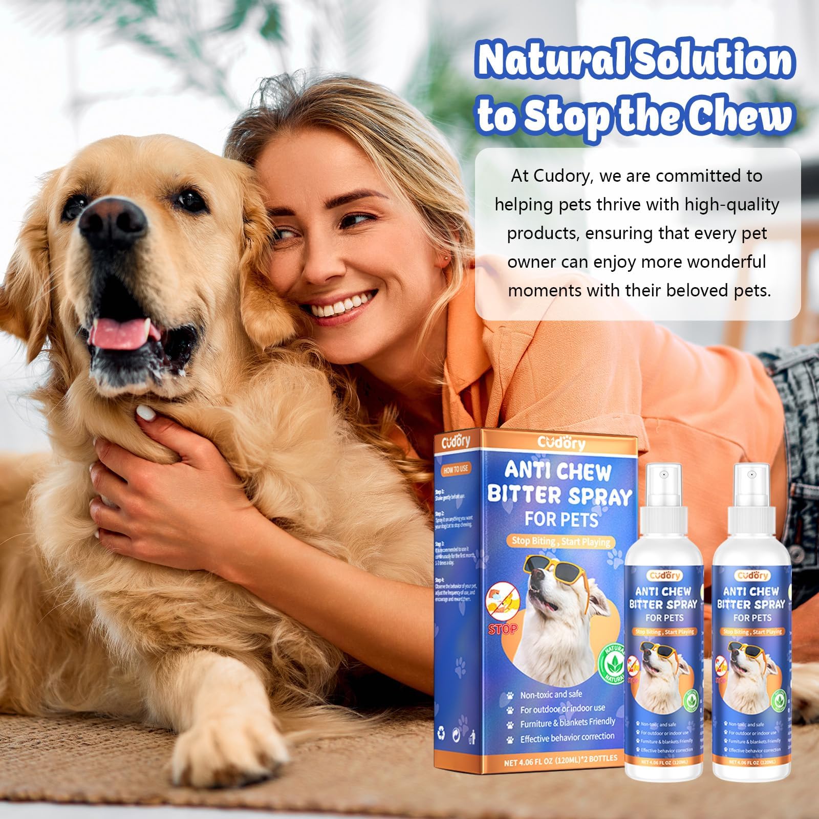 Cudory 2PCS Bitter Apple Spray for Dogs to Stop Chewing, No Chew Spray for Dogs & Cats Protect Furniture Shoes Belongings, Dog Deterrent Training Aids Spray Natural No Alcohol & Trace