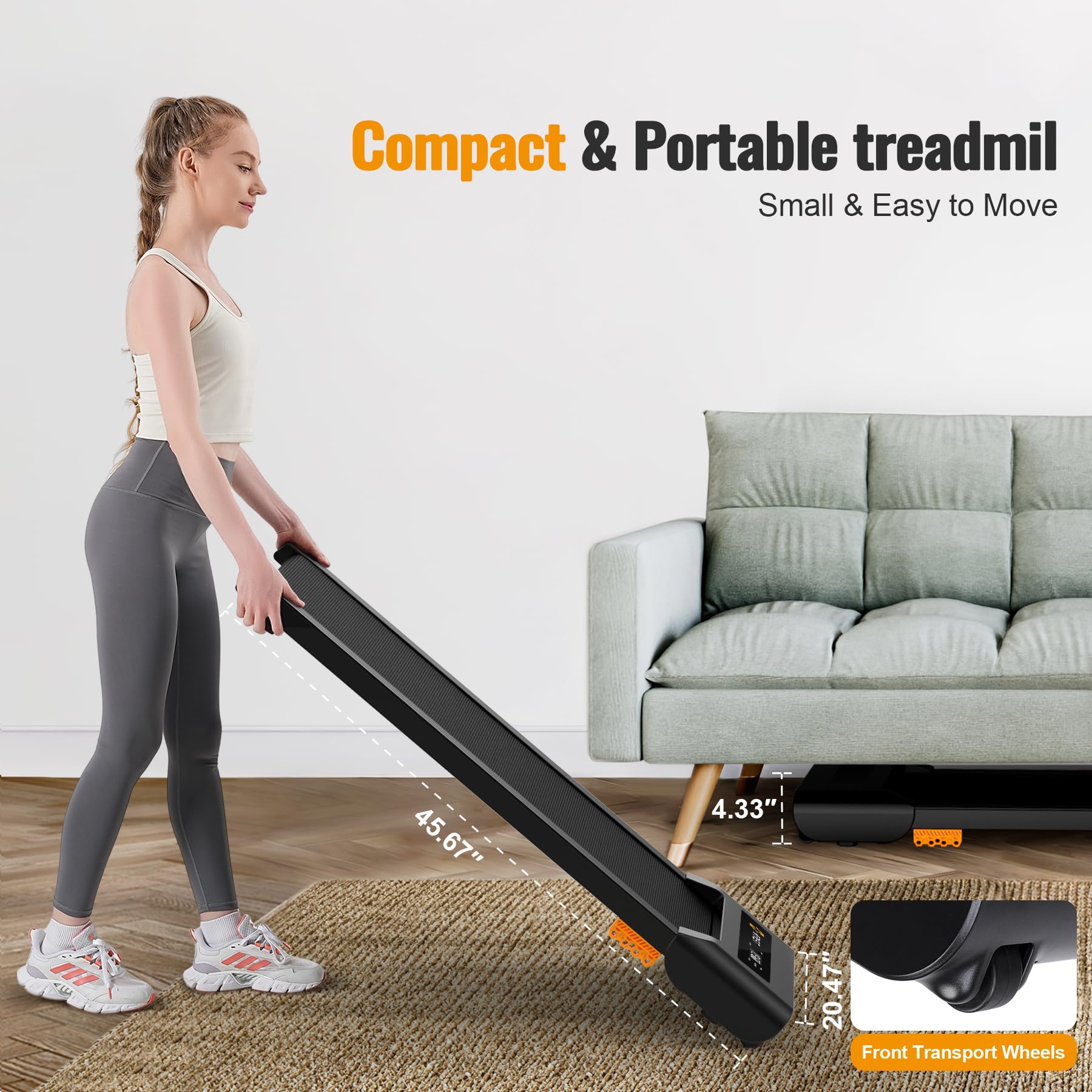 HiFast Walking Pad, 2.5HP Under Desk Treadmill for Home Office, 300 Lbs Capacity Portable Treadmills with Remote Control & LED Display, 2 in 1 Treadmill for Walking Jogging and Running