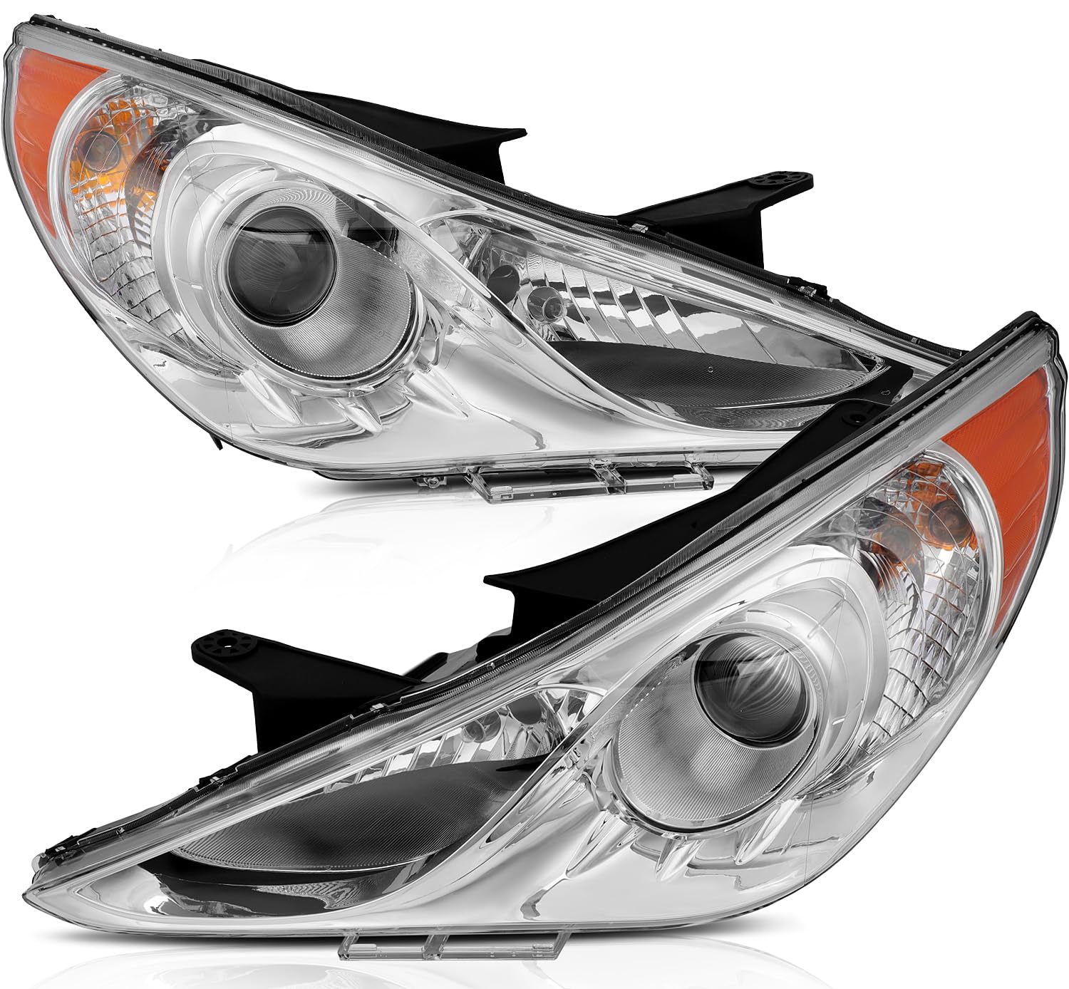 LBRST Headlight Assembly with Project for Hyundai Sonata 2011-2014 Chrome Housing Amber Reflector Clear Lens Driver and Passenger Side Headlamp
