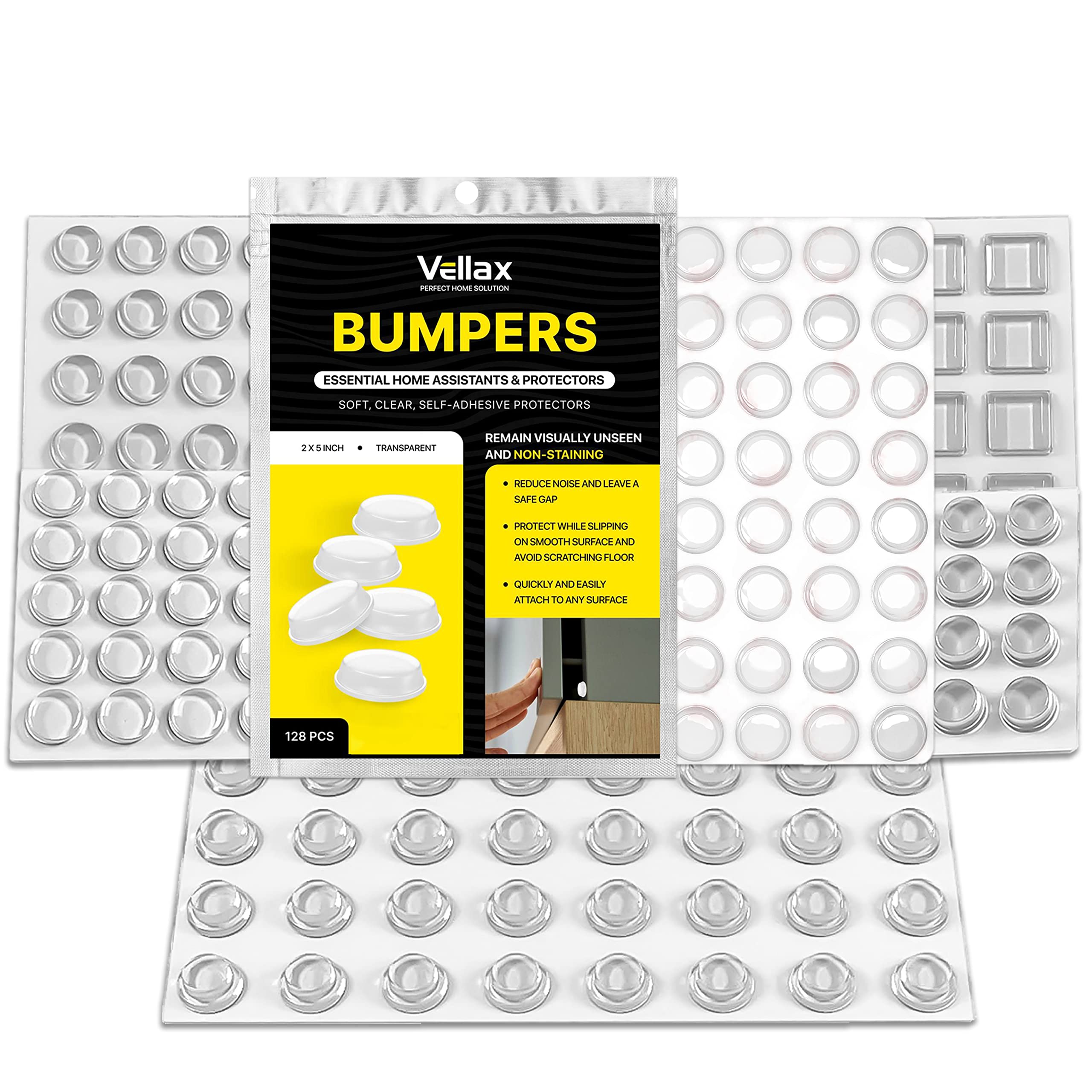 Vellax Cabinet Door Bumpers - Self Adhesive Pads, Cabinet Stoppers, Rubber Bumpers for Drawers, Cupboards, Cutting Boards, Glass Tops, Picture Frames, Kitchen Furniture