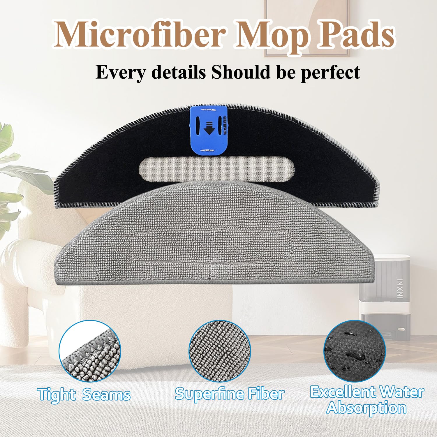 4Pc Replacement Mop Pads Cloth Compatible with Irobot Roomba Combo I5, I5+,J5, J5+ Robot Vacuum Cleaner, Washable & Reusable Microfiber Cleaning Pads
