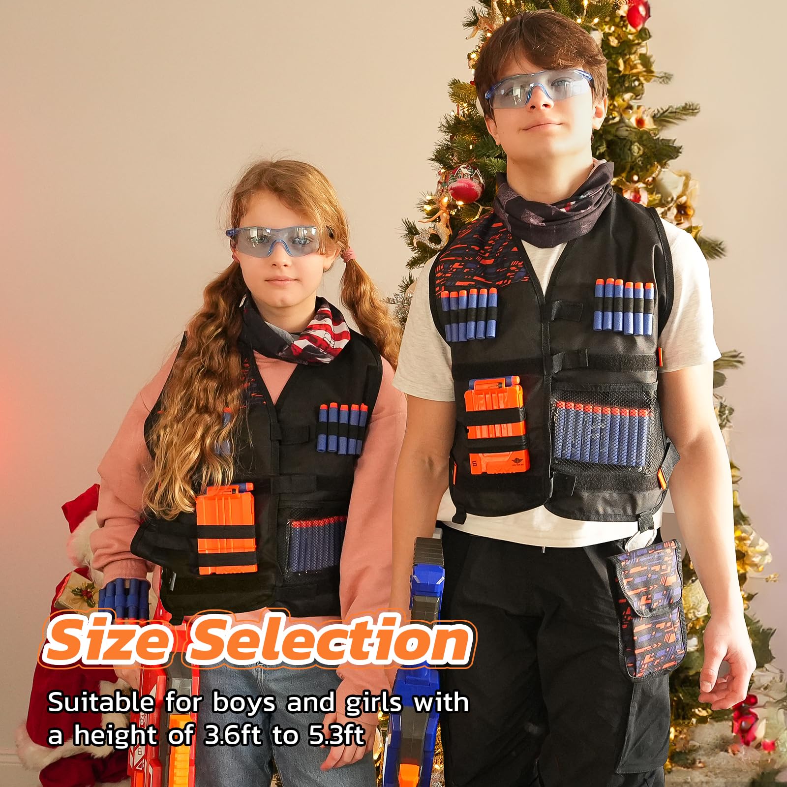 UWANTME Kids Tactical Vest Kit for Nerf Guns Elite Series with Refill Darts,Tactical Mask Wrist Band,Protective Glasses,Toys for 7 8 9 10 12 Year Old