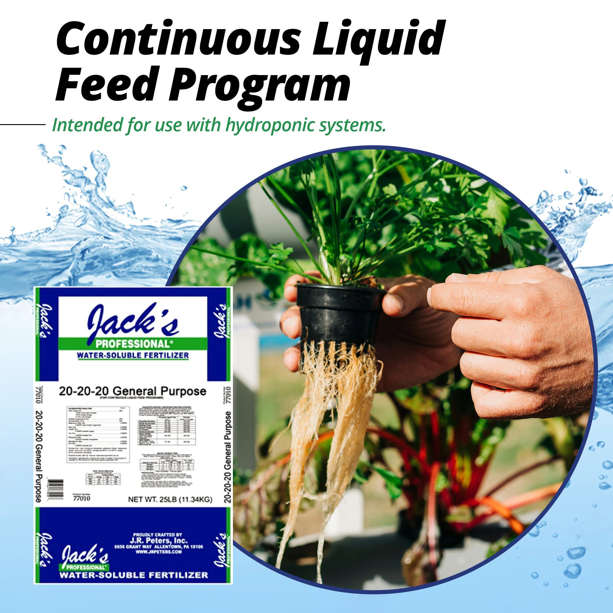 Jack's Classic Professional 20-20-20 General Purpose Water-Soluble Fertilizer with Micronutrients for Heavy Feeding Plants in Continuous Liquid Feed Programs, 25lbs