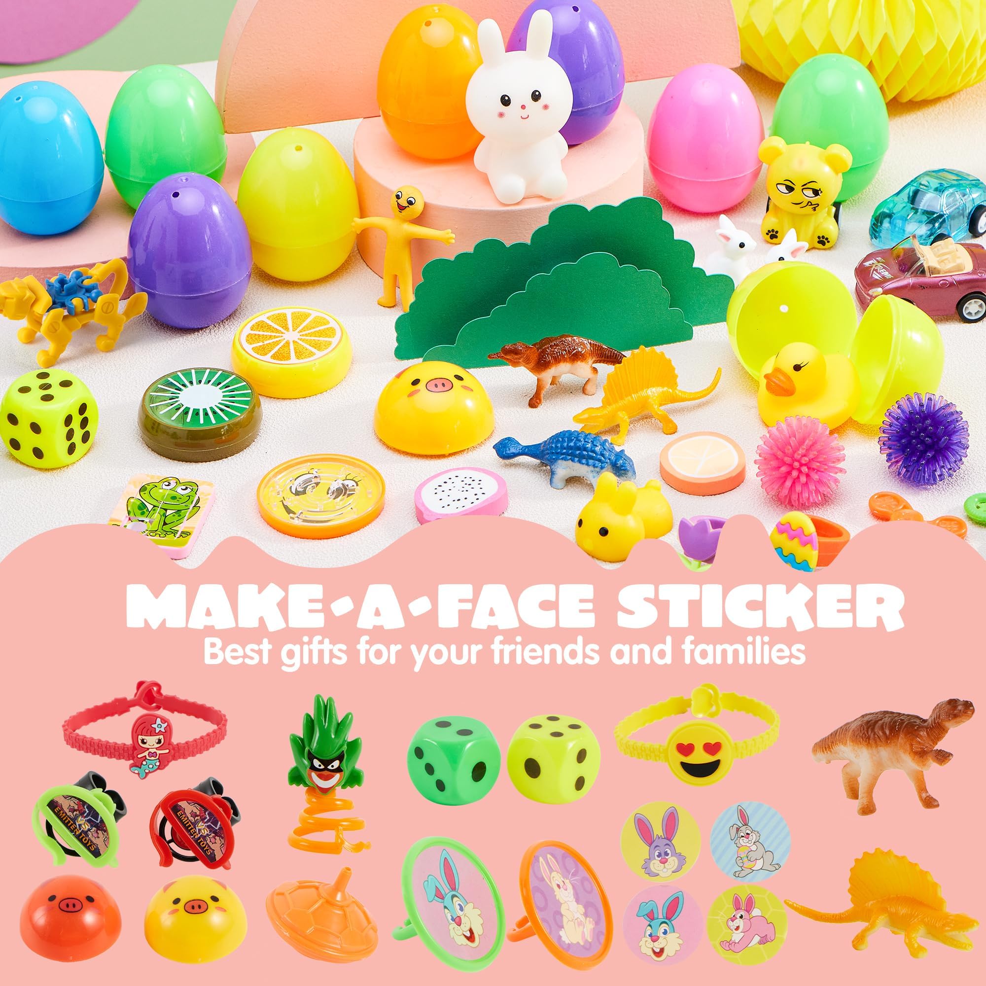 JOYIN 80 Packs Prefilled Easter Eggs with Toys and Stickers, Toys Fillers for Easter Egg Hunt, Basket Stuffers, Party Favors, Classroom Events