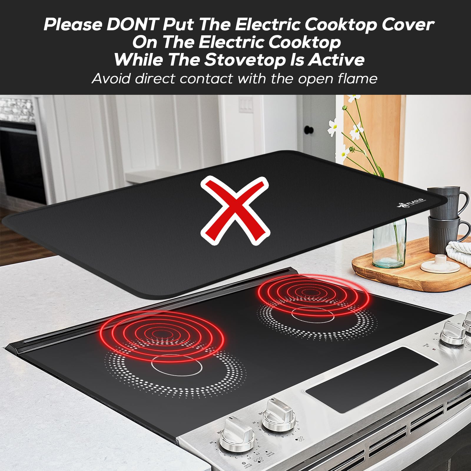 FLASLD Fireproof and Waterproof Stove Top Covers, 21×29.5 inch Electric Glass Top Stove Cover - Ceramic Glass Cooktop Protector for Flat Top Oven, Black