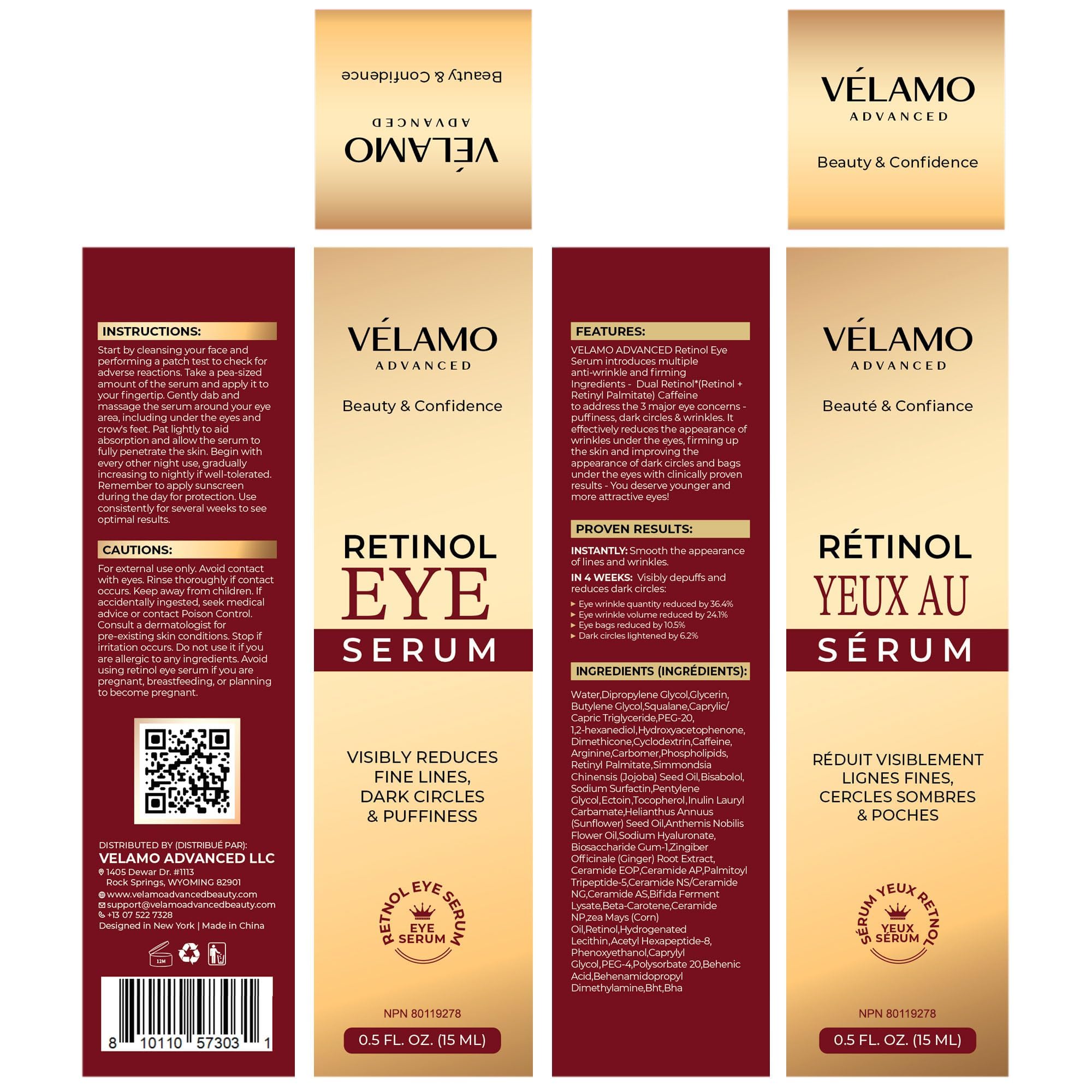 Retinol Eye Serum Anti Aging: Under Eye Cream Visibly Reduces Wrinkles Fine Lines in 4-8 Weeks - Tightening Firming with Caffeine Hyaluronic Acid Peptides 15mL