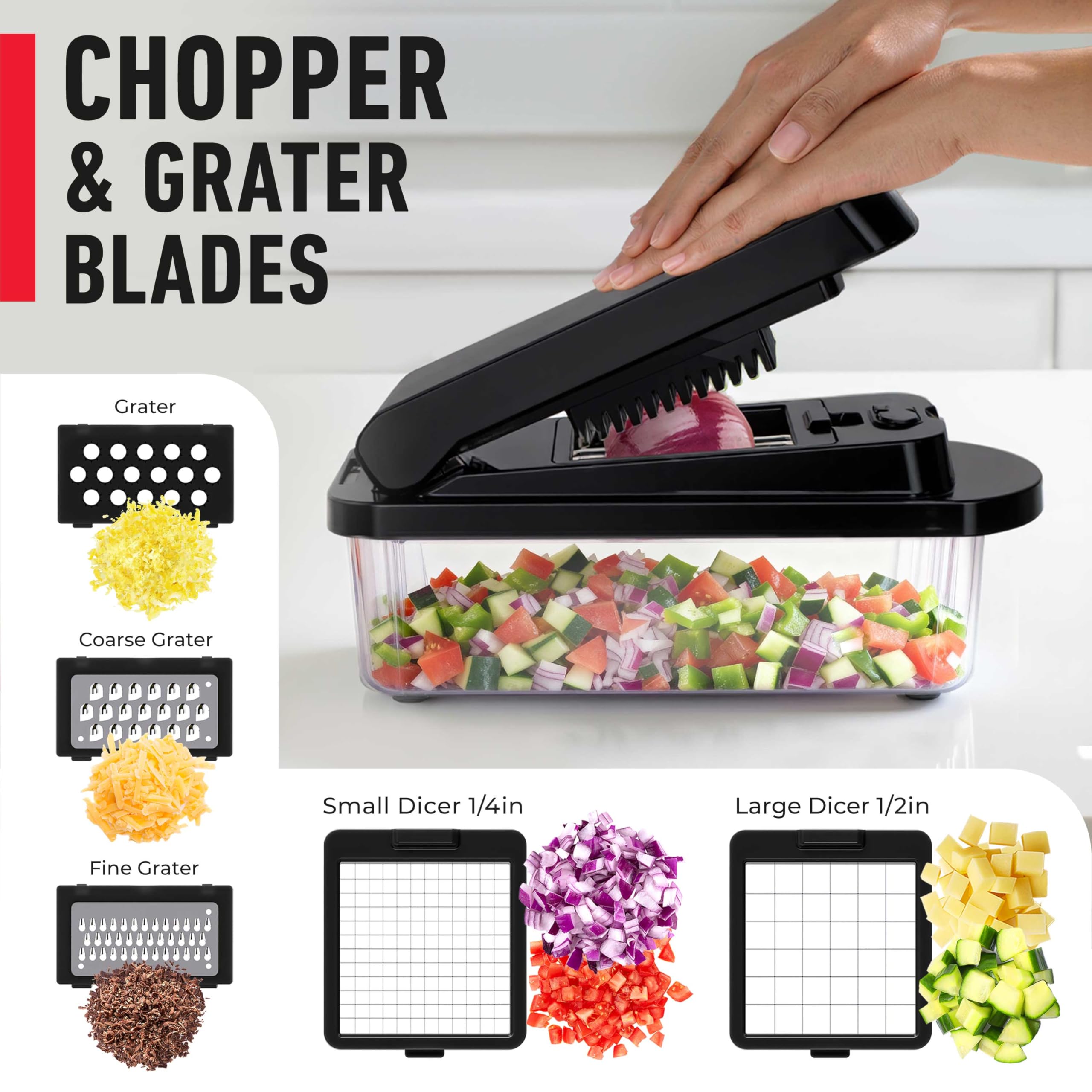Mueller Pro-Series 10-in-1, 8 Blade Vegetable Chopper, Mandoline Slicer, Onion Mincer, Cutter, Dicer, Veggie Chopper with Container, Kitchen Essentials & Gadgets, House Warming Gifts New Home, Black