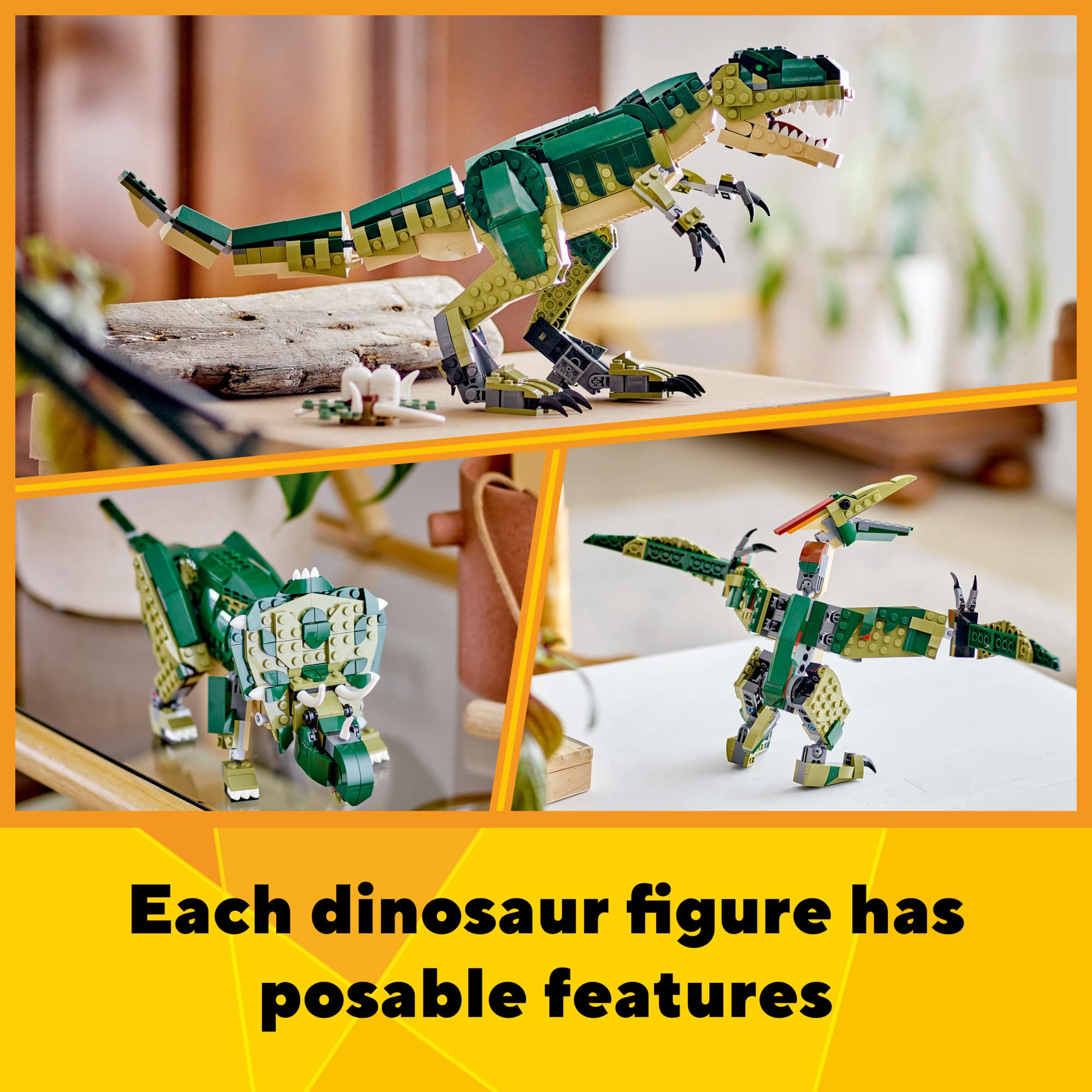 LEGO 3in1 T Rex Toy - Dinosaur Toy Building Set for Kids, Boys & Girls, Ages 9+ - 3 Building Options, Transforms from T-Rex to Triceratops to Pterodactyl - Gift Idea for Christmas, Birthdays - 31151
