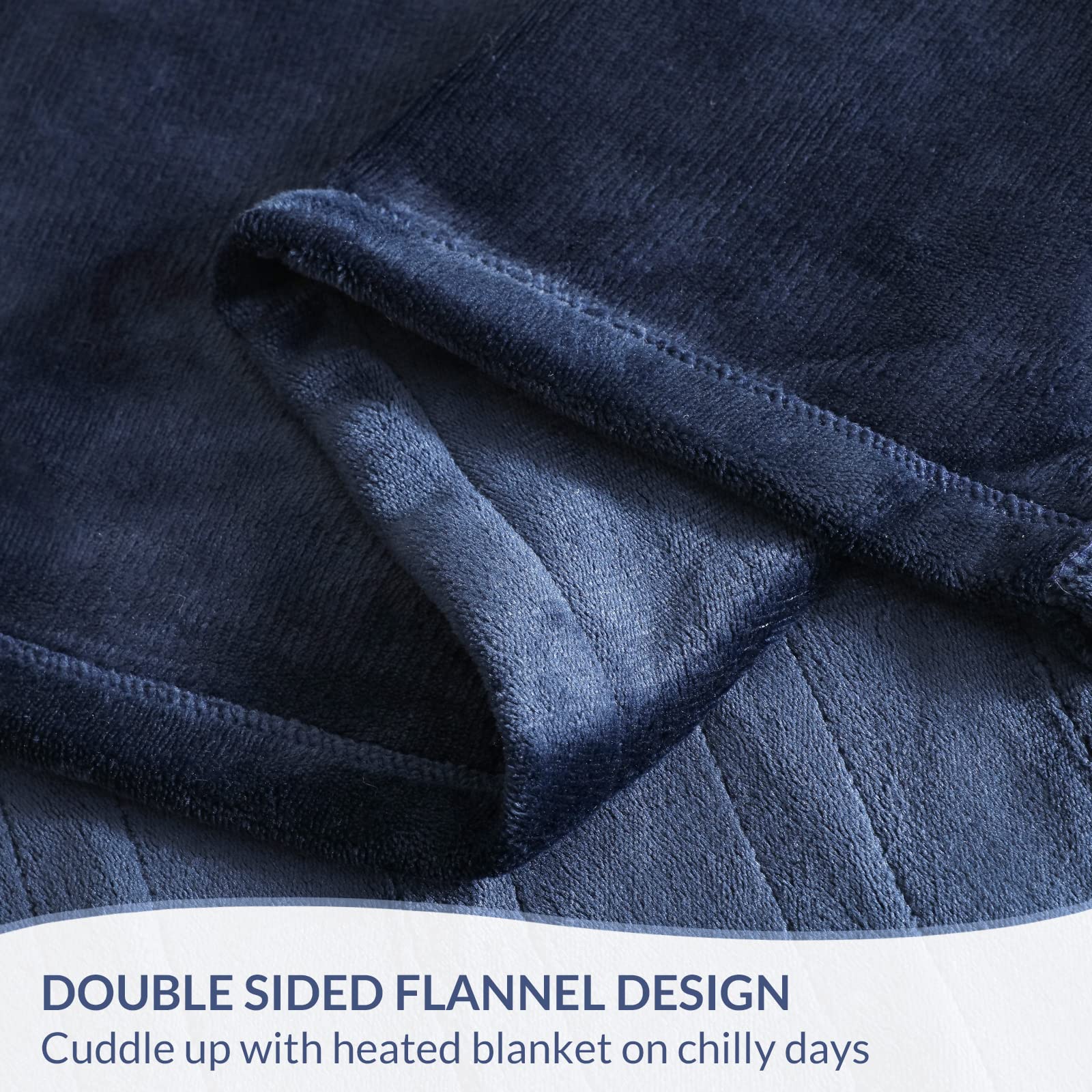 HOMLYNS Heated Blanket Twin Size, Electric Blanket with 1-12 hrs Timer Auto-Off & 10 Heating Levels, Double-Layer Flannel Heating Blanket with ETL Certification, Machine Washable (62”x 84”, Navy)