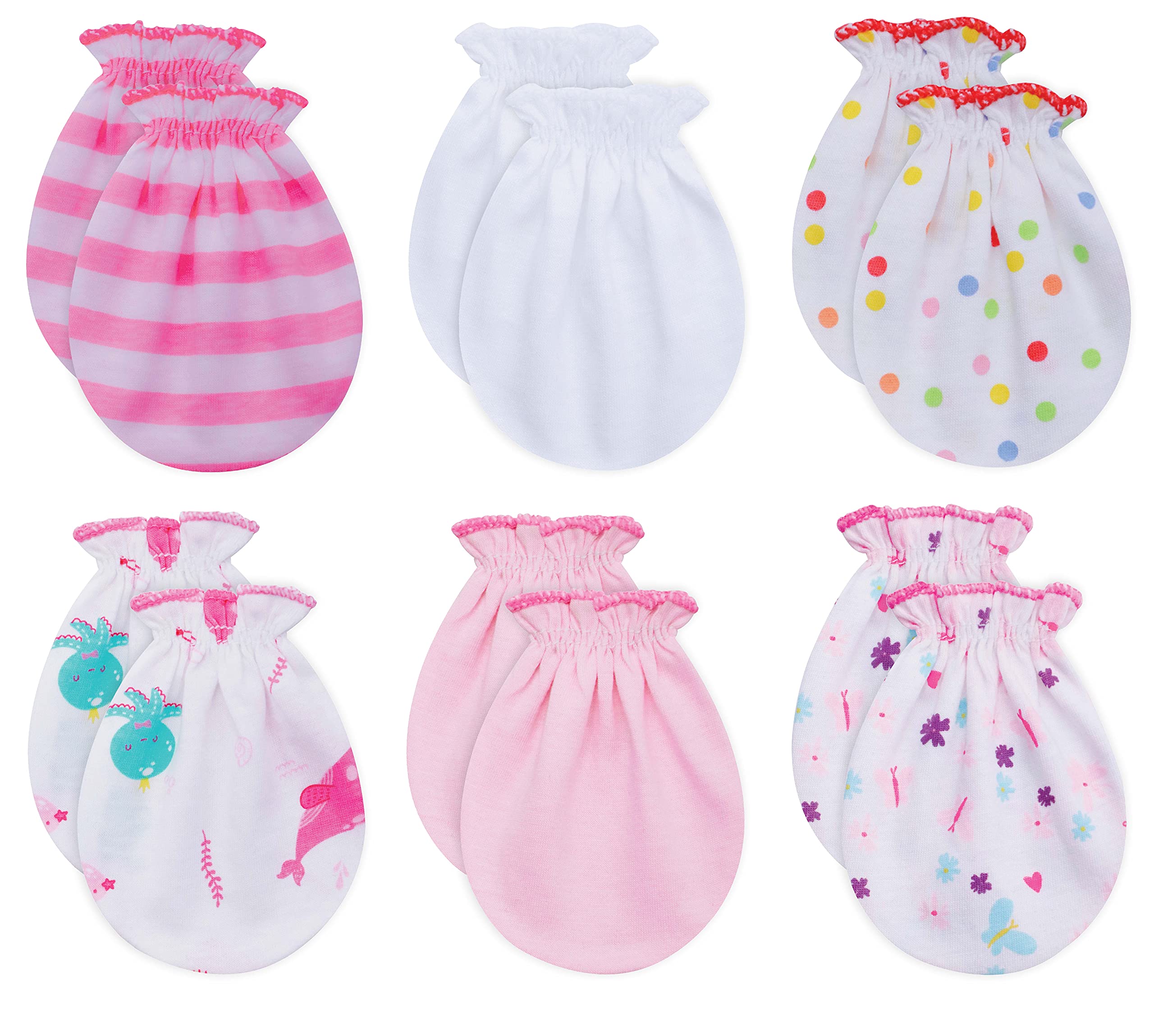 RATIVE Newborn Baby Hand Cotton Gloves Sleep Sleeping No Scratch Mitten Mittens Mitts Set for 0-3 0-6 Months Boy Boys Girl Girls (6 Pairs/g46)