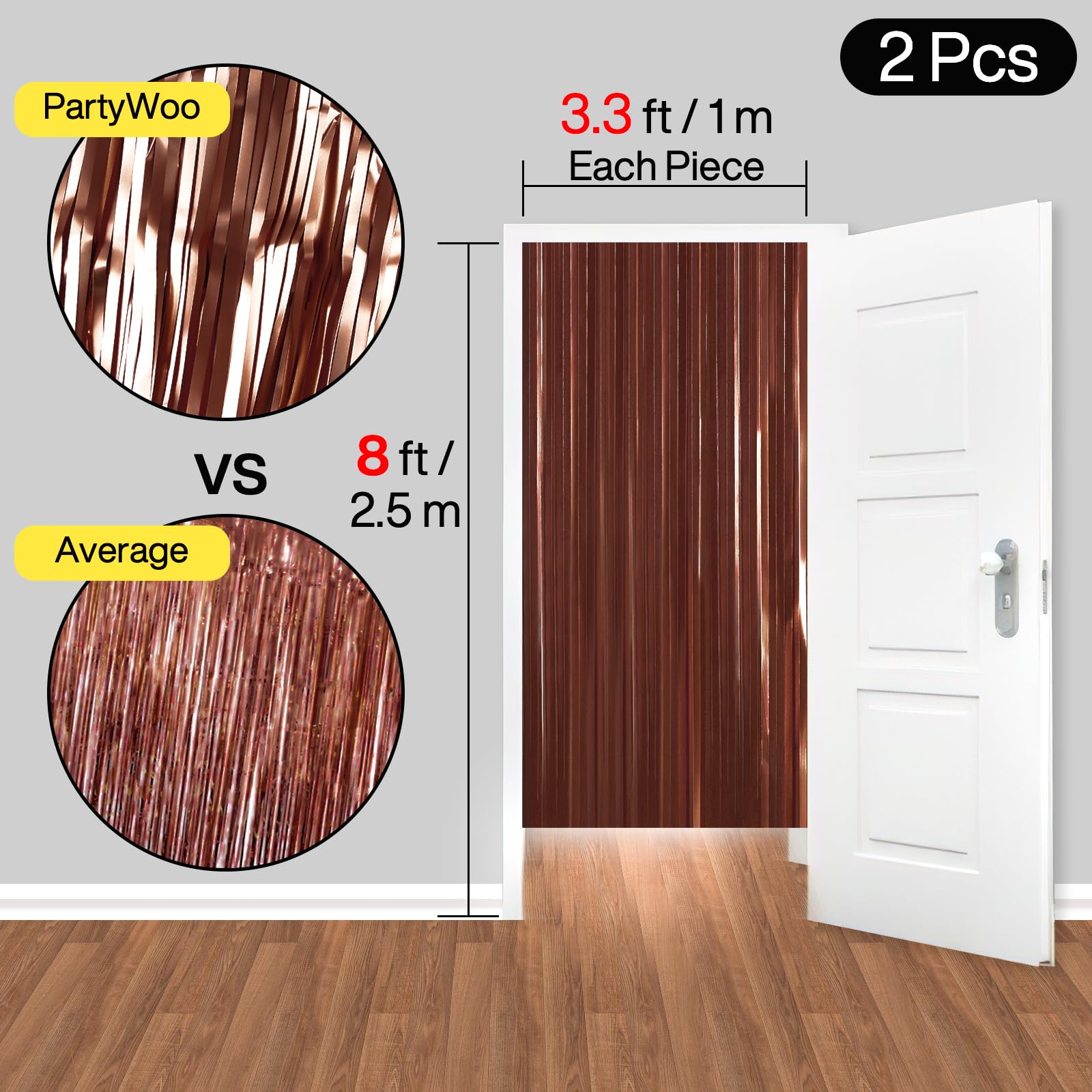 PartyWoo Foil Curtain 2 pcs, 3.3x6.6 ft Metallic Brown Tinsel, Foil Fringe Curtains, Birthday Decorations, Party, Wedding Backdrop