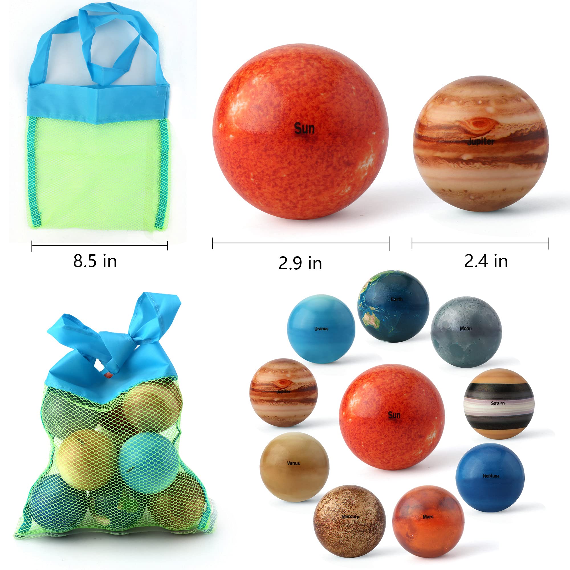 Solar System Planets Toys for Kids, STEM Educational Sensory Toys for Autistic Children Non-Toxic, Space Astronaut Slime Ball Alien Monster Toy Set with Mesh Storing Bag for 3-5-8-10 Boy Girls